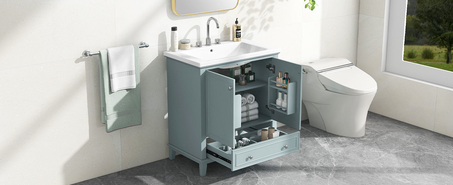 30" Bathroom Vanity with Sink Combo, Multi-functional Bathroom Cabinet with Doors and Drawer, Solid Frame and MDF Board, Green (Old Sku:SY999606AAC)