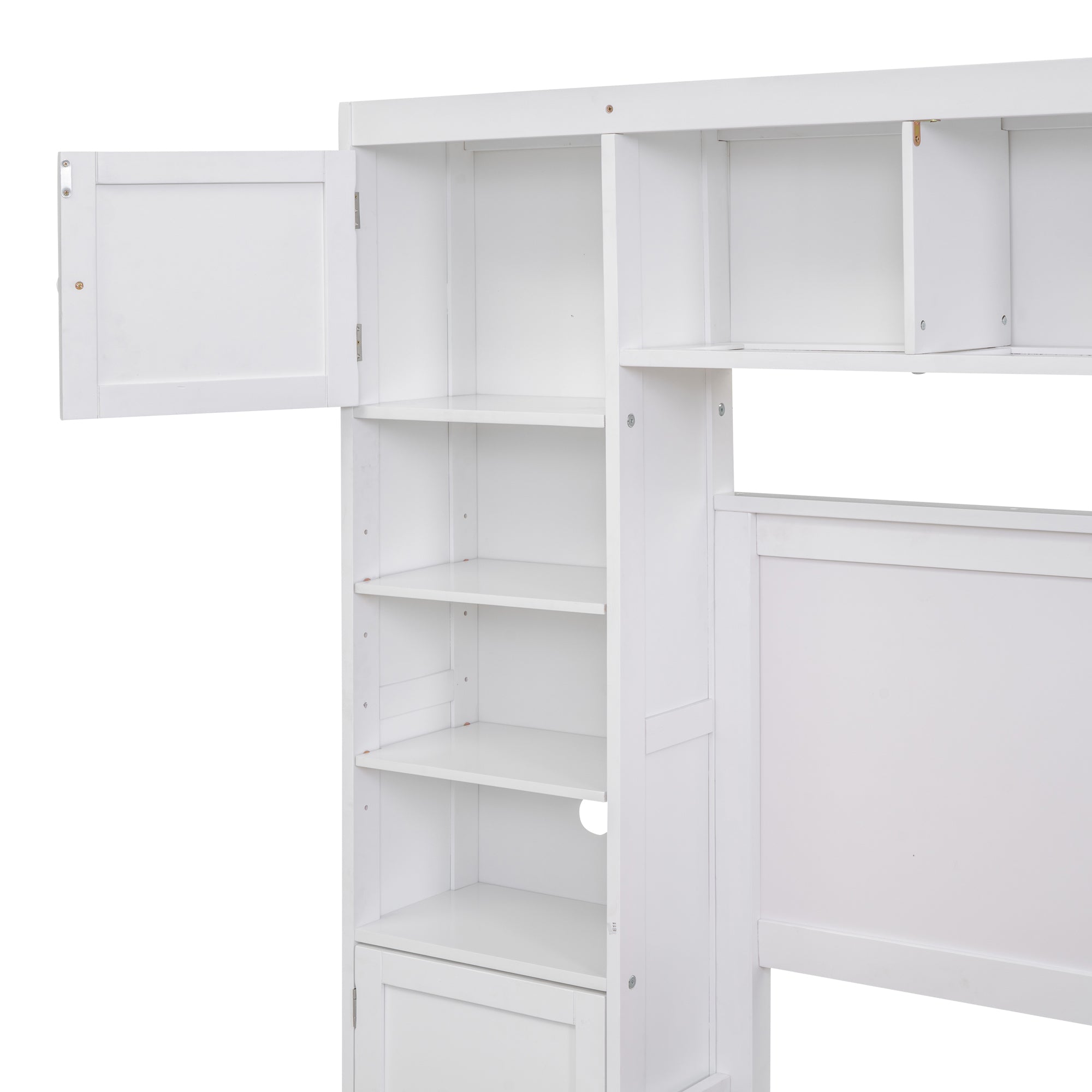 Full Size Wooden Bed With All-in-One Cabinet and Shelf, White