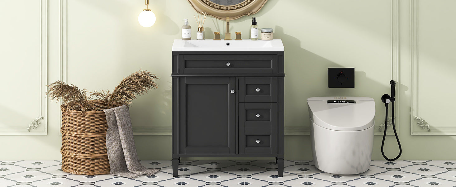 30'' Bathroom Vanity with Top Sink, Modern Bathroom Storage Cabinet with 2 Drawers and a Tip-out Drawer, Single Sink Bathroom Vanity