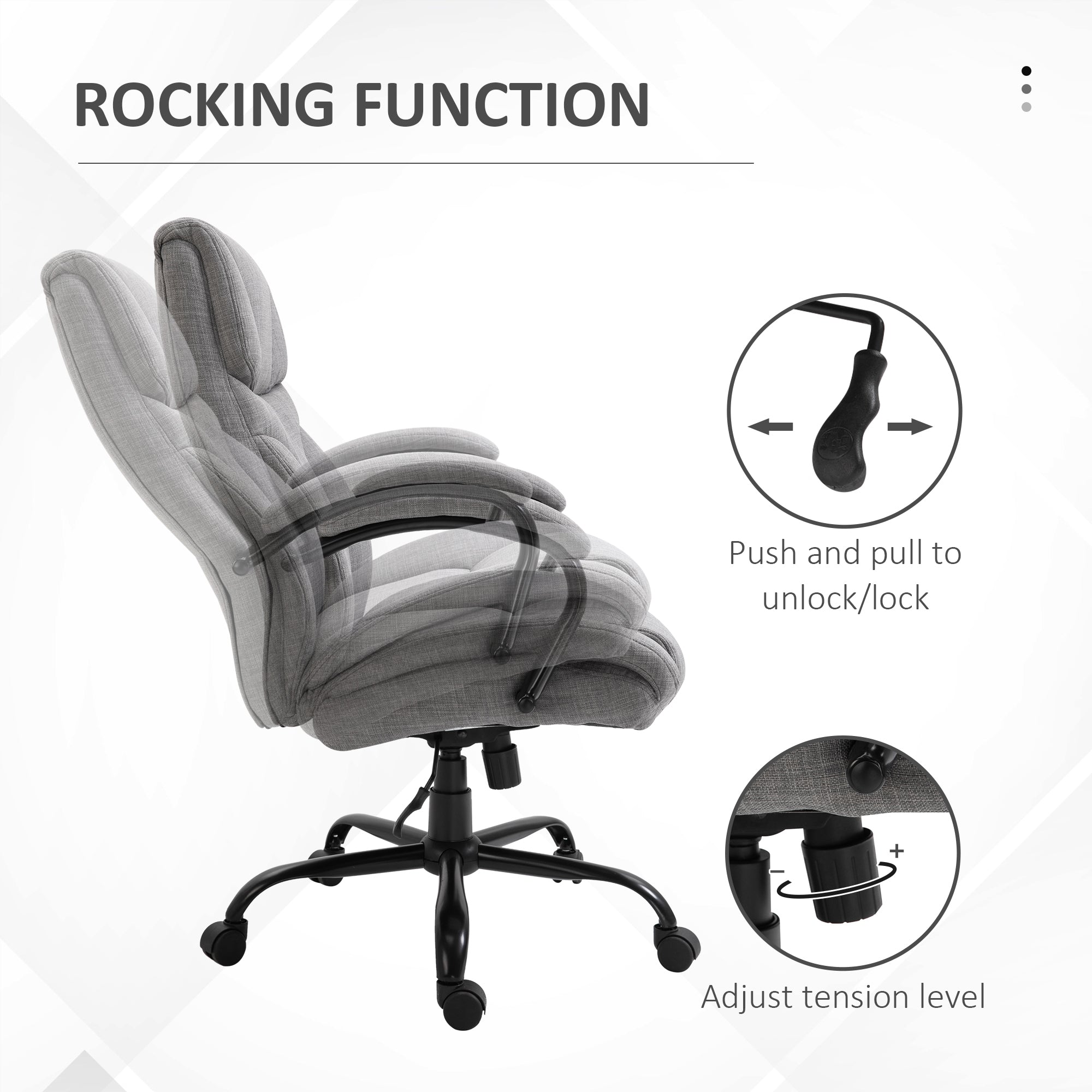 500lbs Big and Tall Office Chair with Wide Seat, Ergonomic Executive Computer Chair with Adjustable Height, Swivel Wheels and Linen Finish, Light Grey