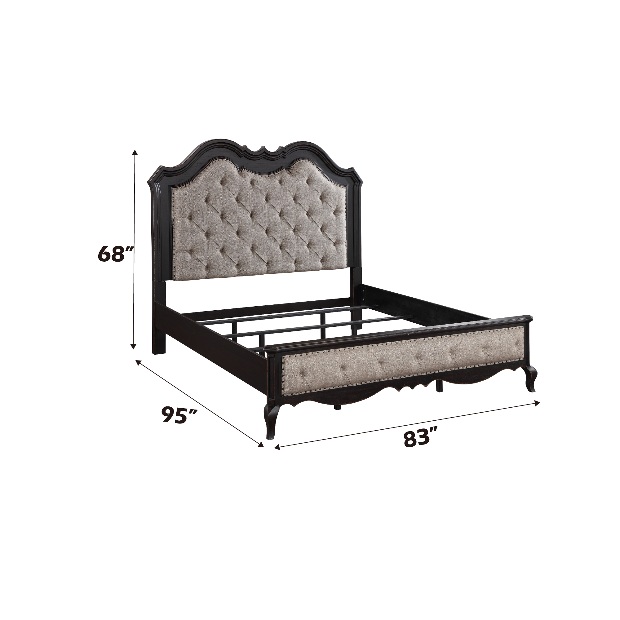 ACME Chelmsford California King Bed, Beige Fabric & Antique Black Finish BD02294CK