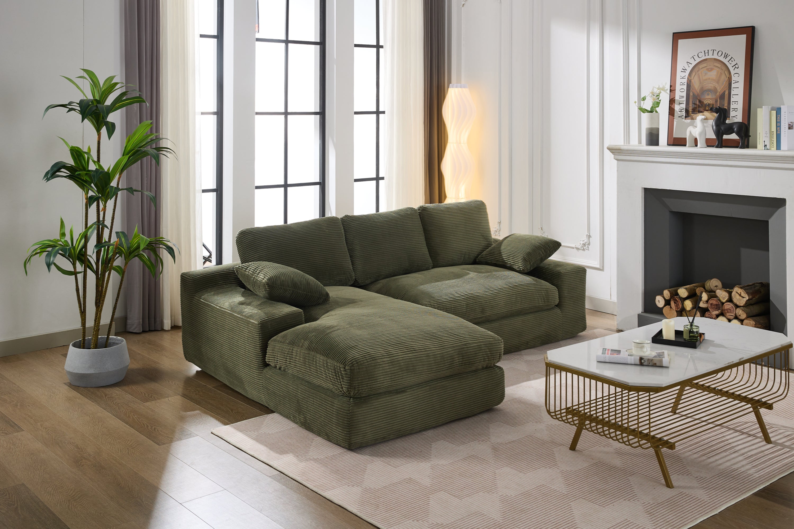 99*69" Modular Sectional Living Room Sofa Set, Modern Minimalist Style Couch, Upholstered Sleeper Sofa for Living Room, Bedroom, 2 PC Free Combination, Installation-free Sofa, L-Shape, Army Green