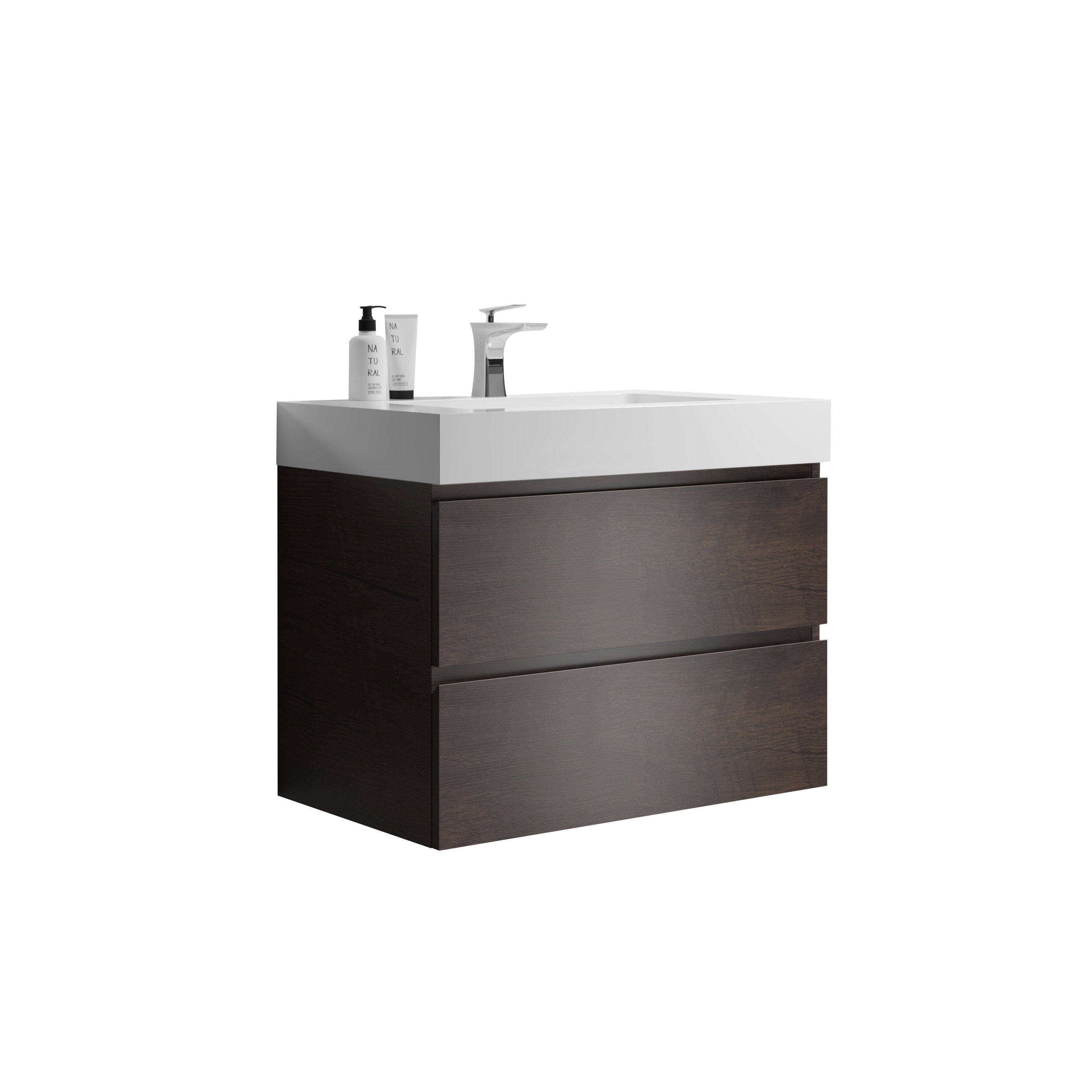 Alice 30" Walnut Bathroom Vanity with Sink, Large Storage Wall Mounted Floating Bathroom Vanity for Modern Bathroom, One-Piece White Sink Basin without Drain and Faucet, Pre-assembled