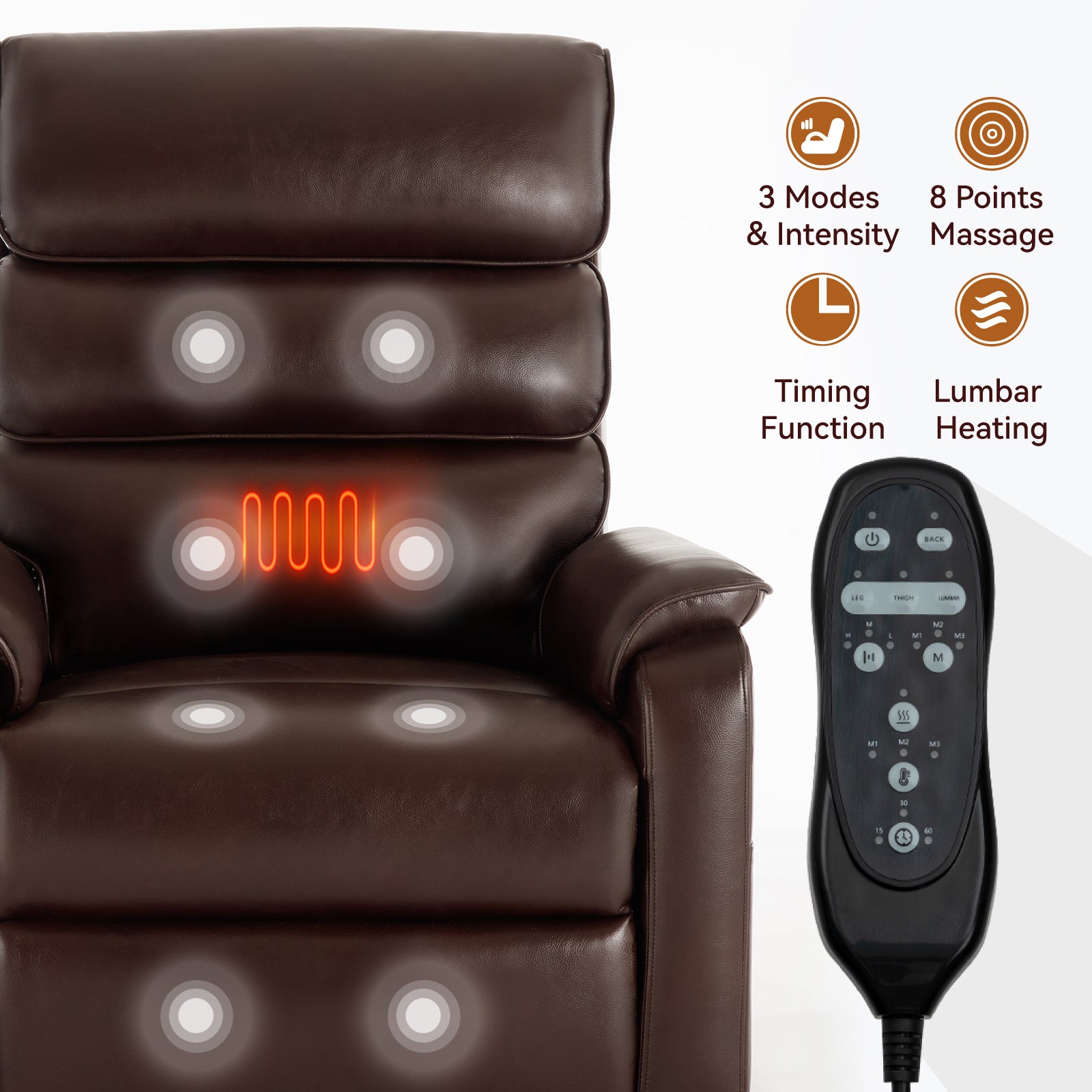 Brown Leatheraire Dual Motor Infinite Position Up to 350 LBS Power Lift Recliner Chair with Power-Remote, Heat Massage and Heavy Duty Motion Mechanism