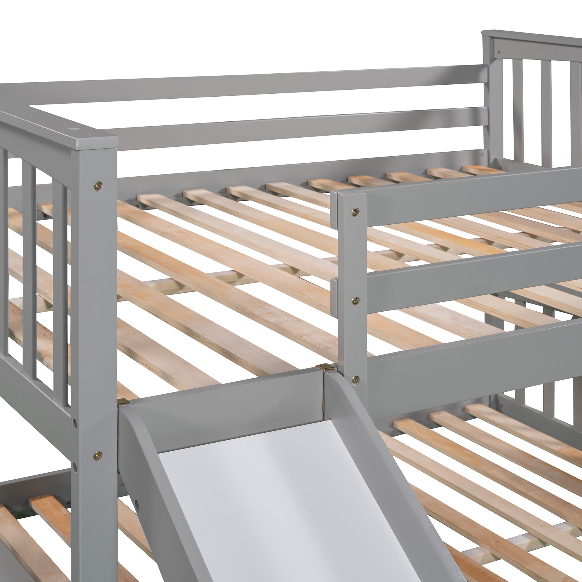 Full Over Full Bunk Bed with Ladder with Slide, Gray (Old SKU :LP000208AAE)