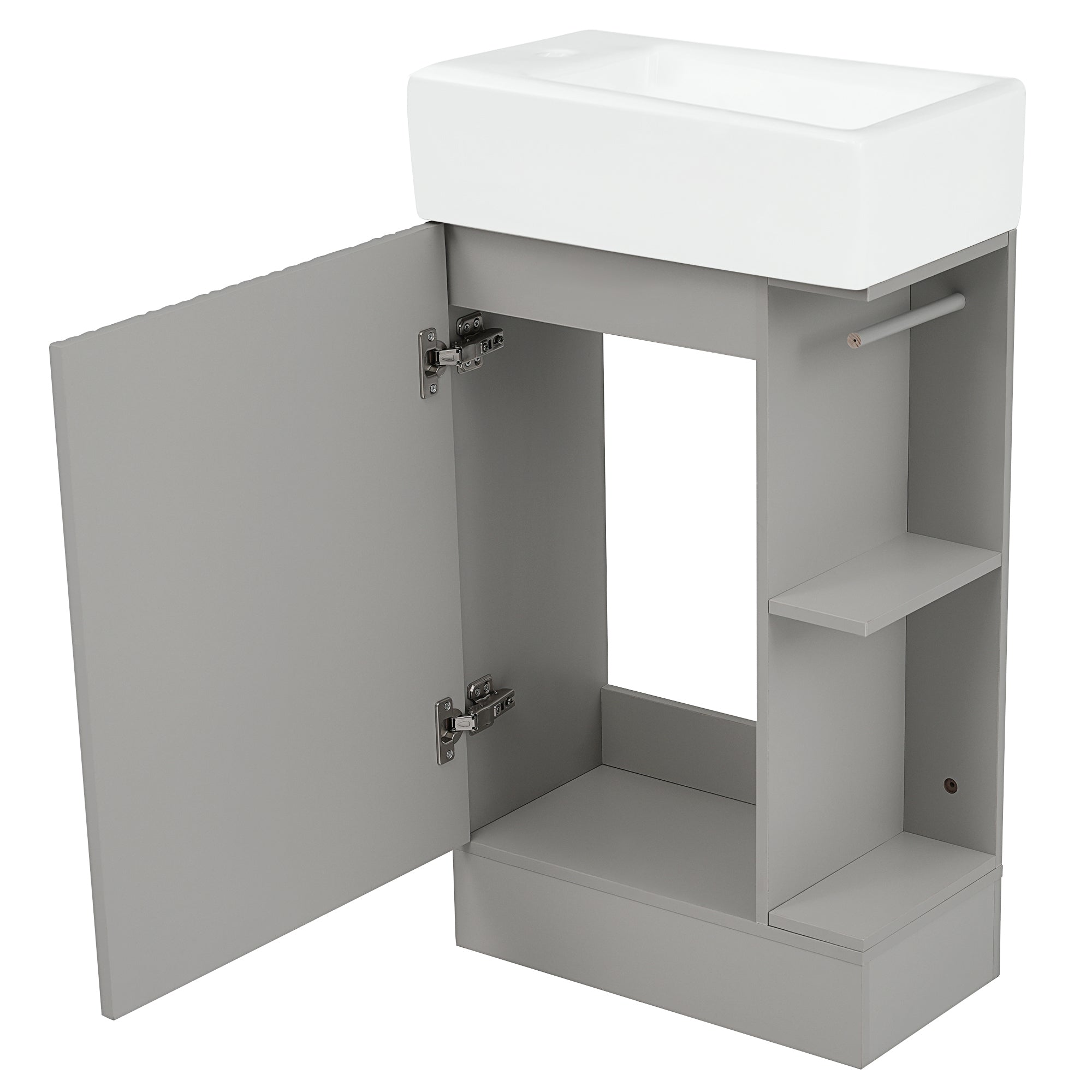 18.6" Bathroom Vanity with Sink, Bathroom Vanity Cabinet with Two-tier Shelf, Left or Right Orientation, Grey