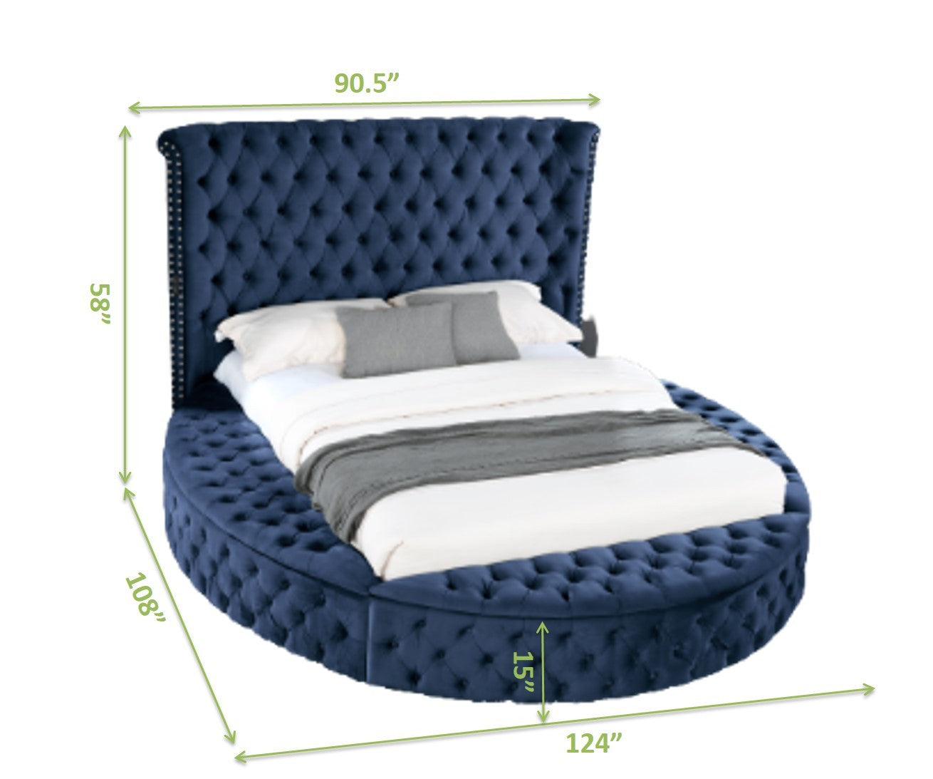 King Size Tufted Storage Bed made with Wood in Blue