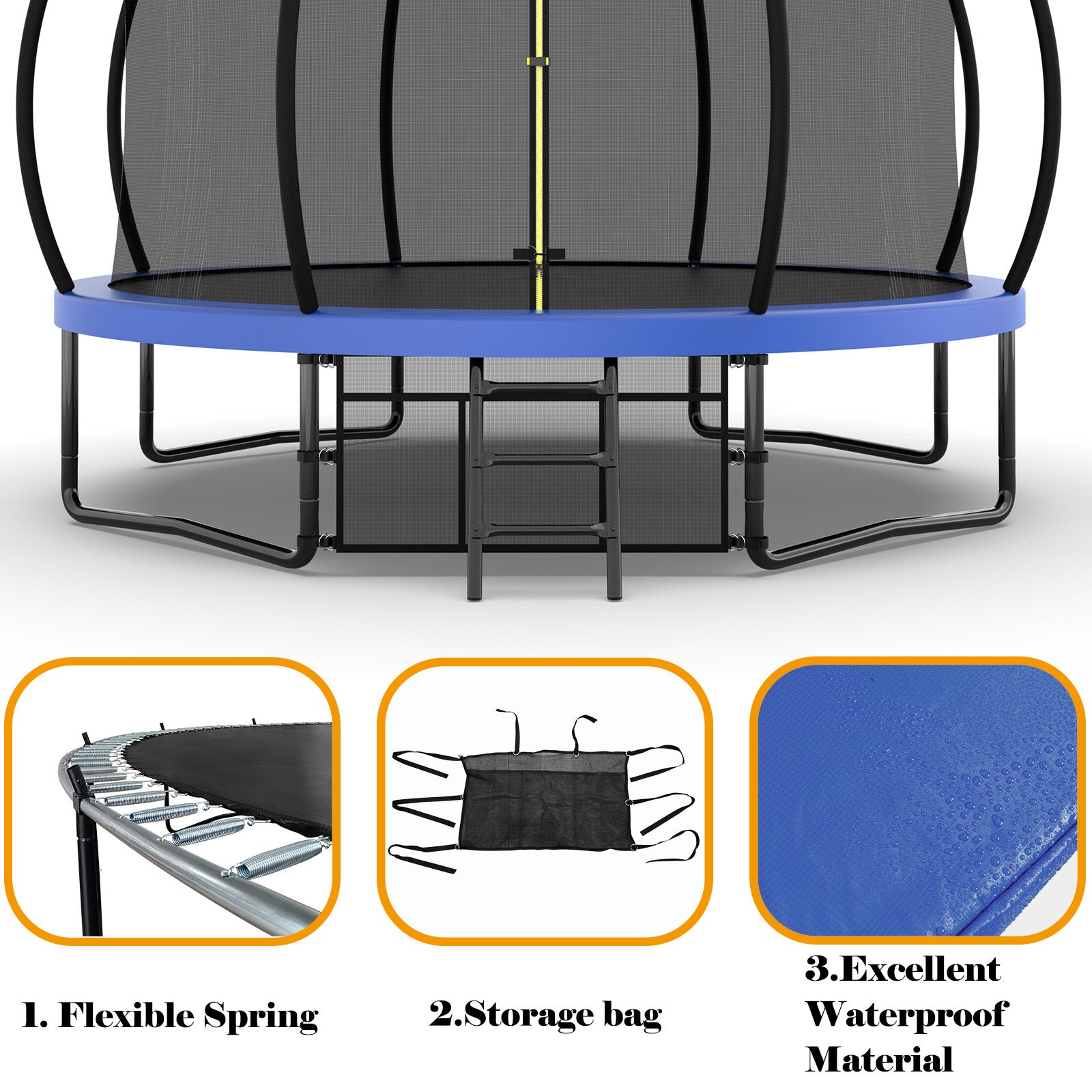 14FT Trampoline with Enclosure - Recreational Trampolines with Ladder and AntiRust Coating, ASTM Approval Outdoor Trampoline for Kids