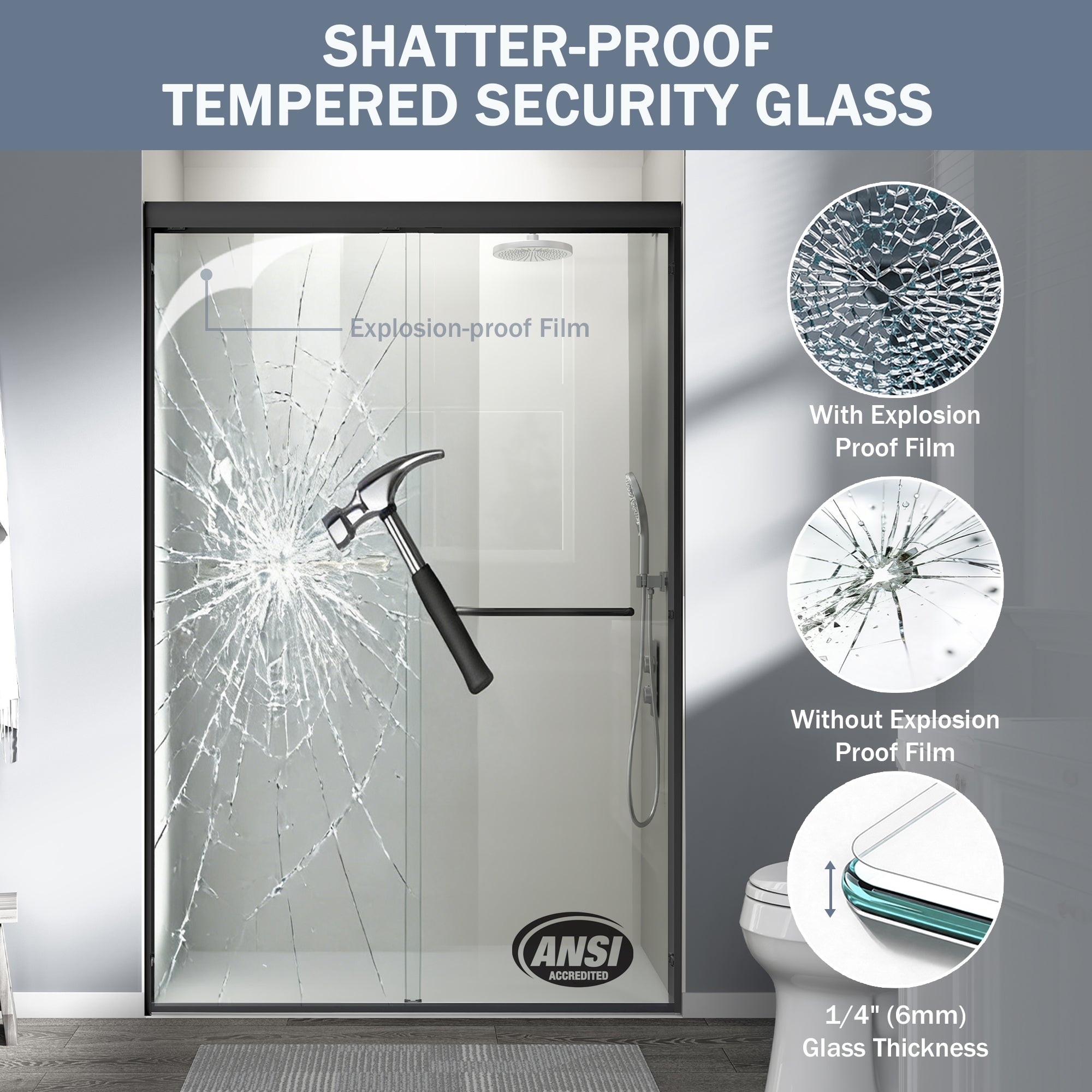 44-60 x 72 in Semi-Frameless Double Sliding Shower Door - 44-48 x 72 in / Matte Black view 3