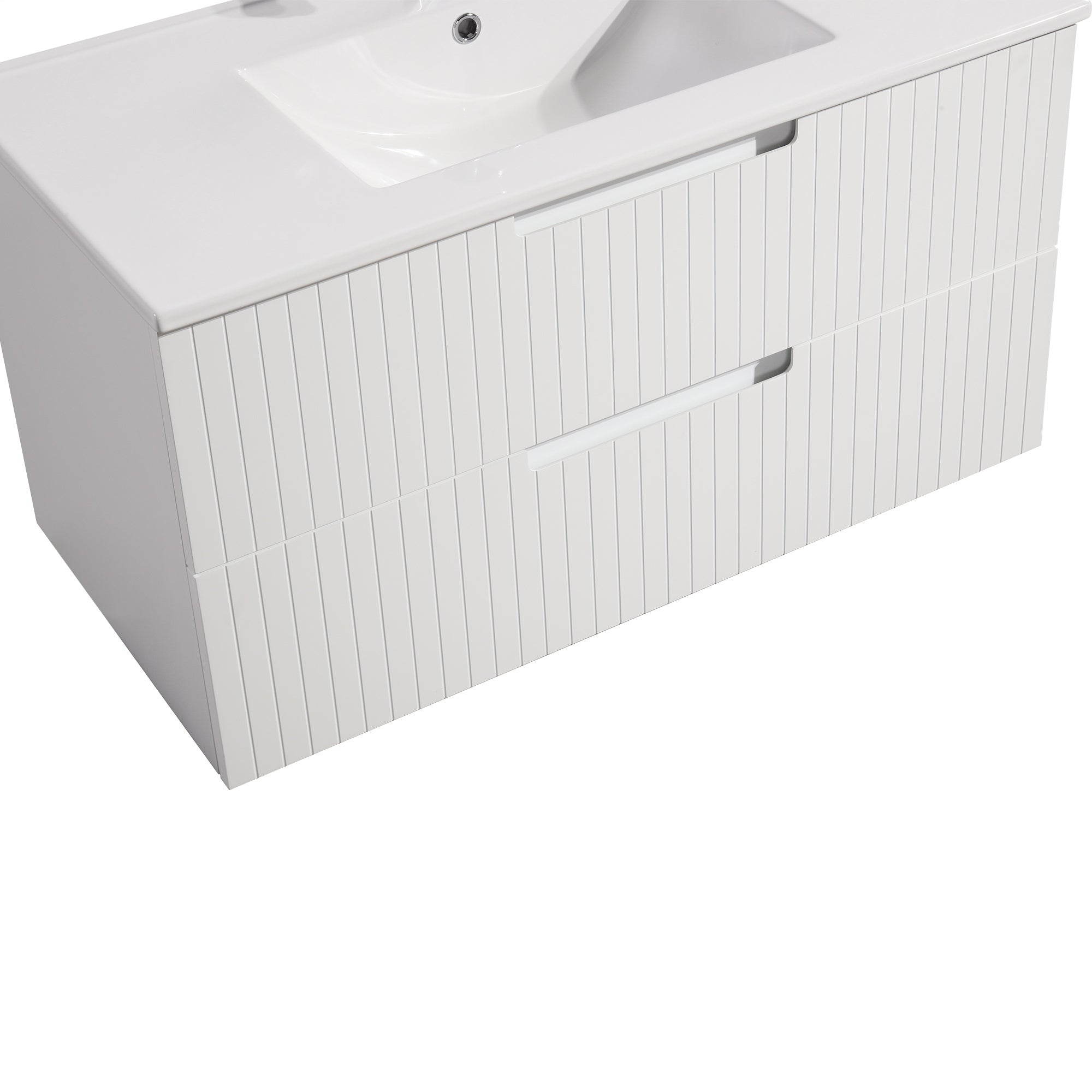 36 Inch Floating Bathroom Vanity with Ceramic Sink Set , Modern Bath Storage Cabinet Vanity with Drawers Wall Mounted Combo for Bathroom, White