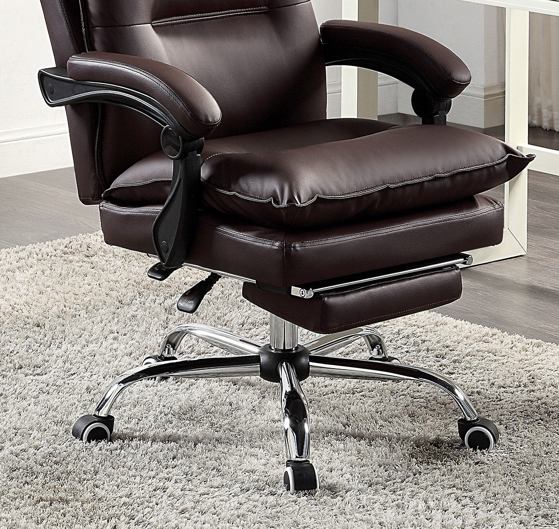 Contemporary Office Chair Upholstered 1pc Comfort Adjustable Chair Relax Office Chair Work Brown Leatherette Padded Armrests