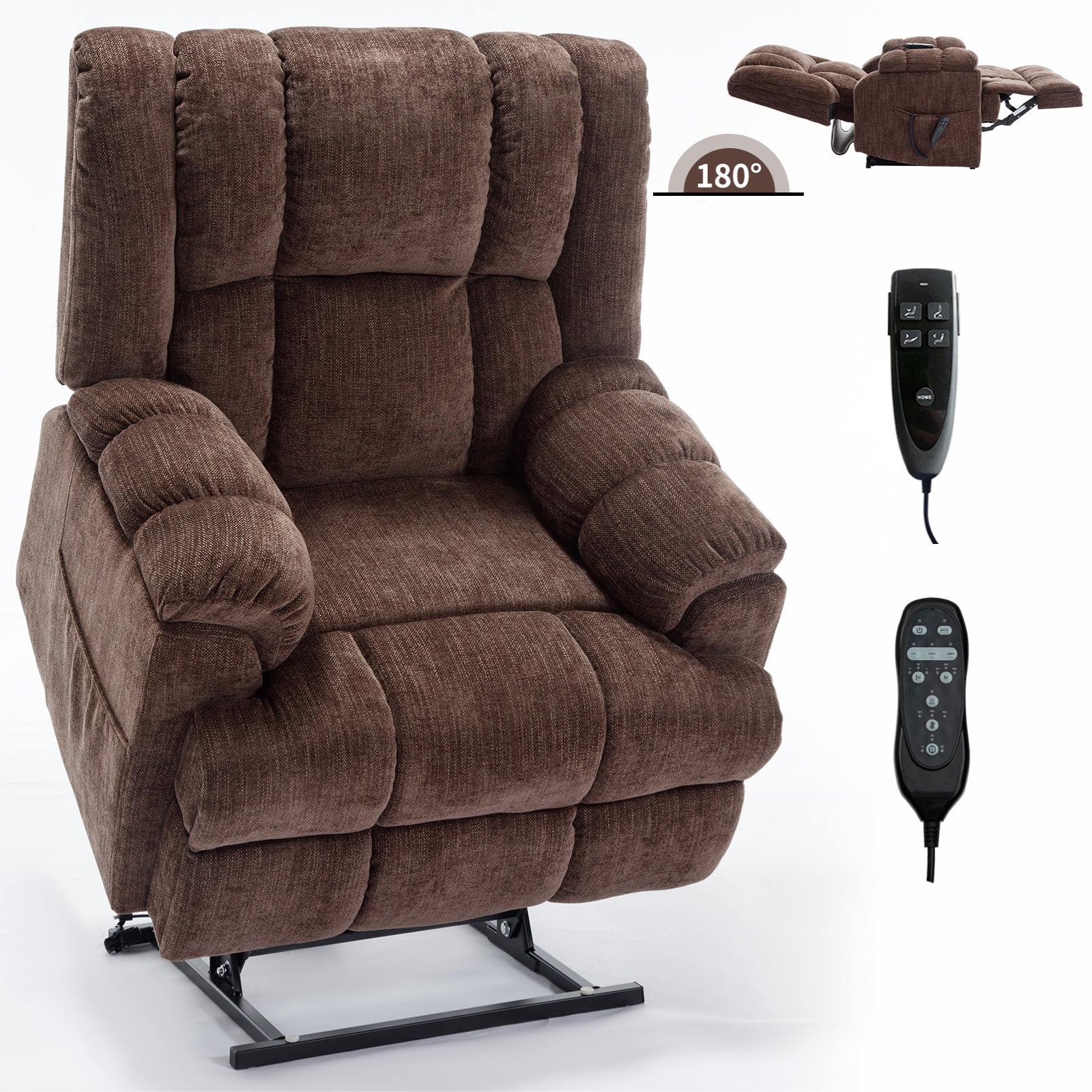 Dual Motor Heat Massage Infinite Position Up to 350 LBS Electric Power Lift Recliners with Power-Remote, Medium-firm and Heavy Duty, Brown