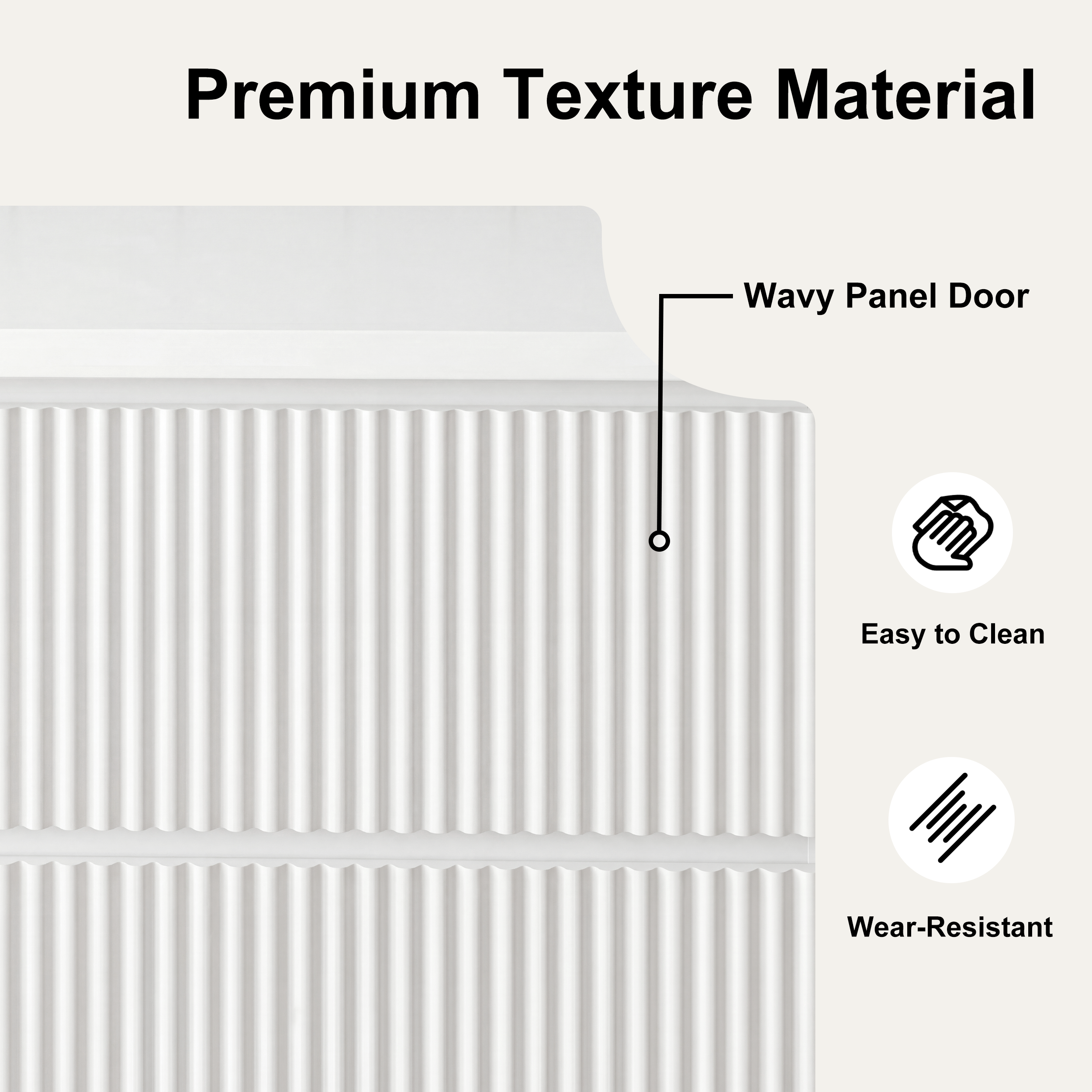 White wave panel chest of drawers, angled view
