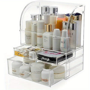 Luxury Cosmetics Makeup Storage Organizer - Waterproof, Dustproof, Large Capacity - Translucent Black - Display Case with Drawers - For Dresser, Vanity, Desktop, Perfect for Makeup, Brushes, Jewelry & More