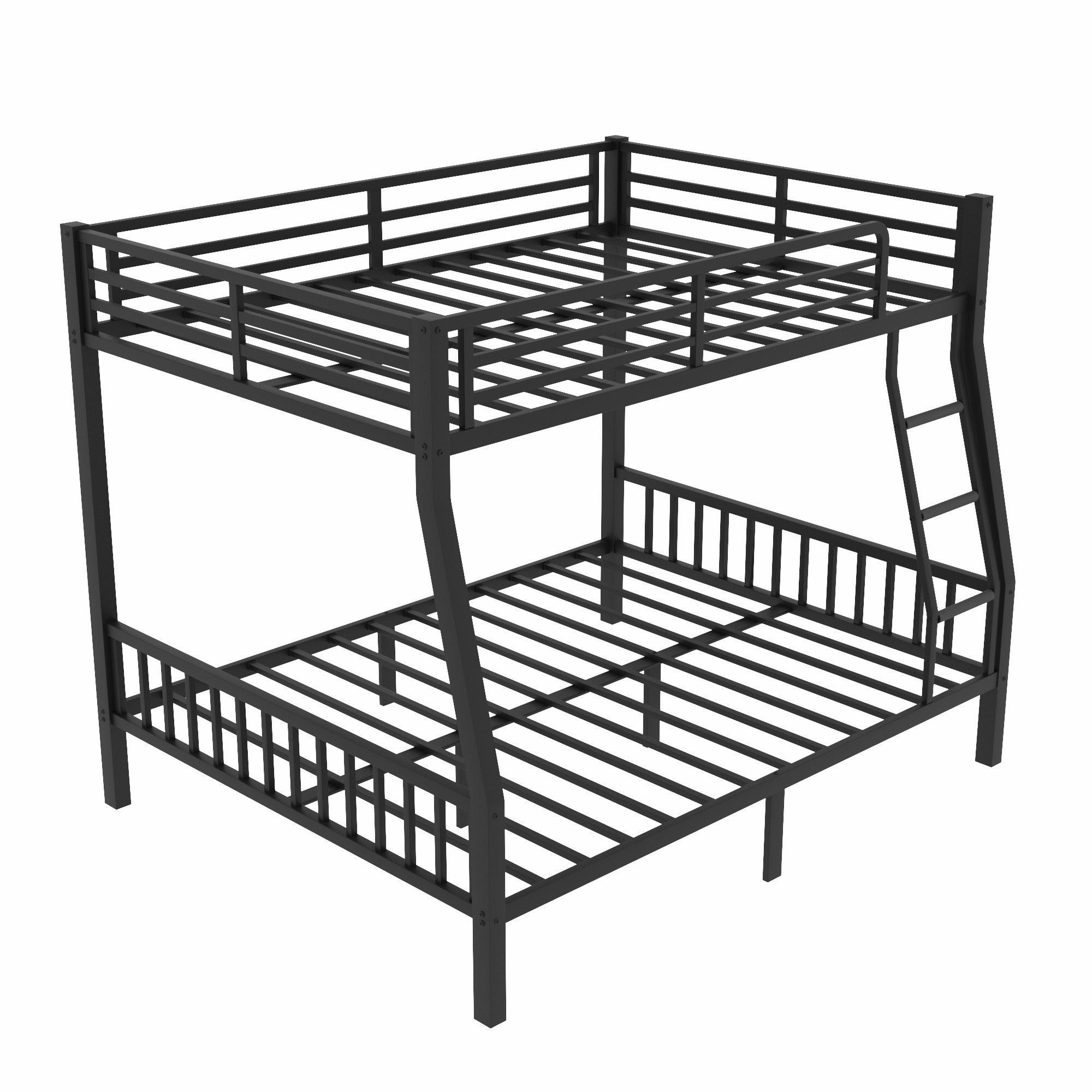 Full XL Over Queen Metal Bunk Bed with Ladder and Slats Support for Adults Teens, Black