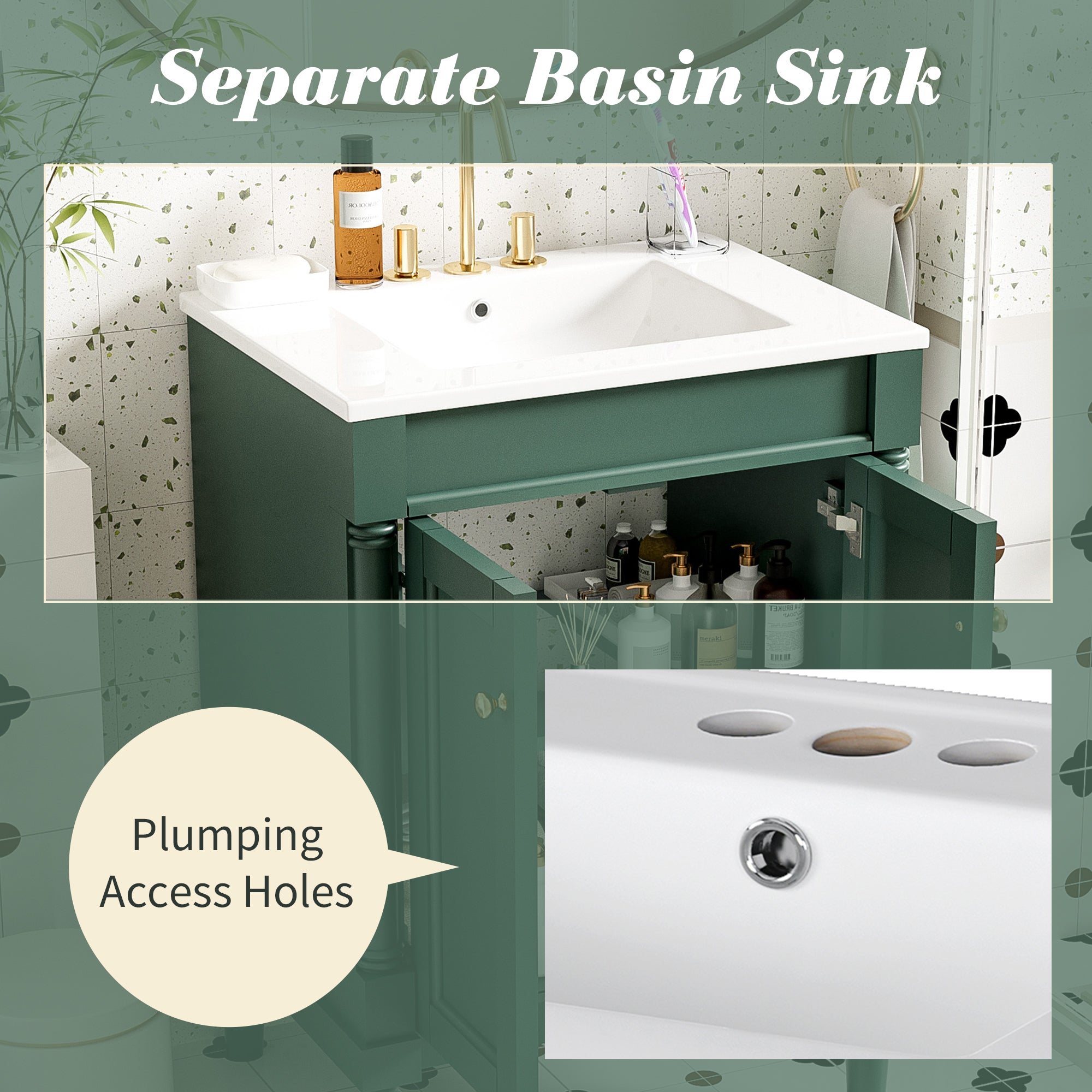 Modern single sink bathroom vanity in styled bathroom setting
