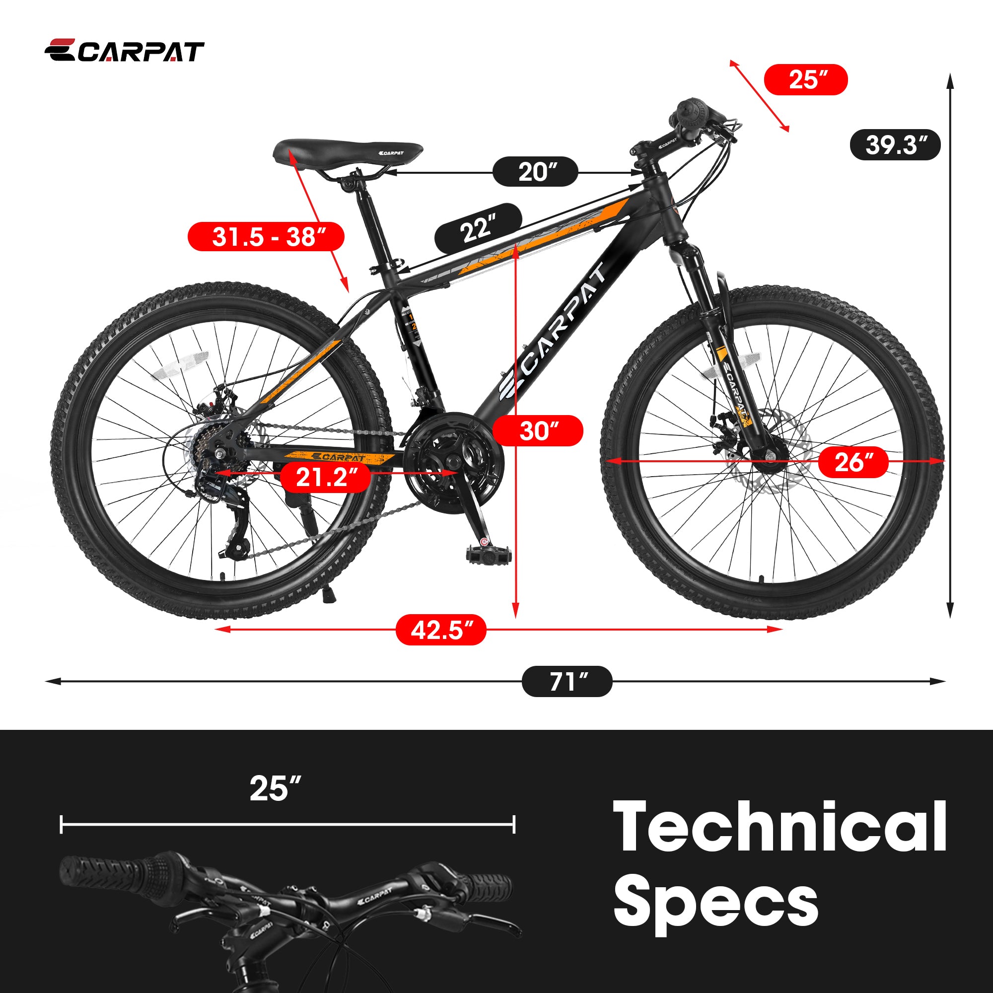 S26102 26 Inch Mountain Bike, Shimano 21 Speeds with Mechanical Disc Brakes, High-Carbon Steel Frame, Suspension MTB Bikes Mountain Bicycle for Adult & Teenagers