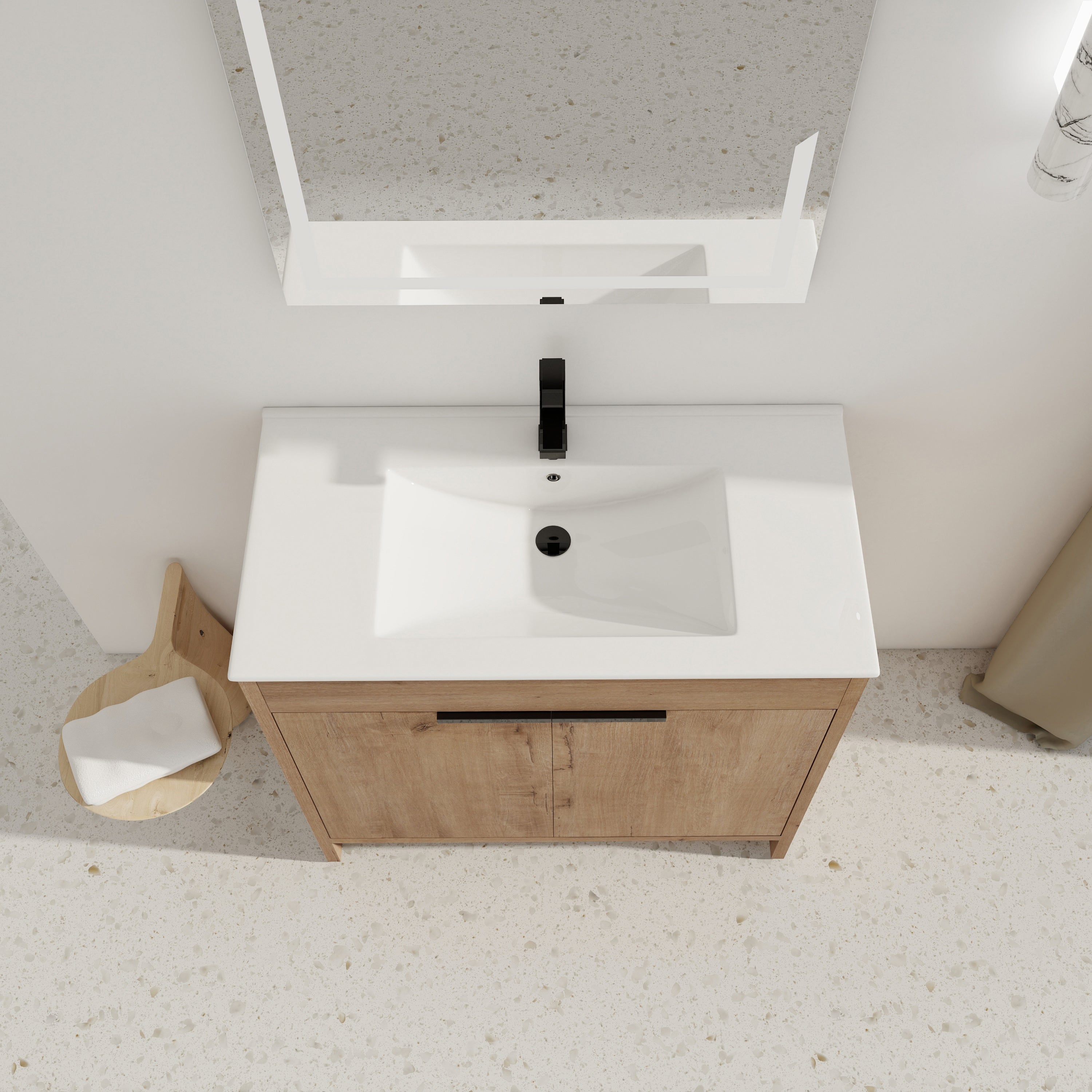 36" Freestanding Bathroom Vanity with White Ceramic Sink & 2 Soft-Close Cabinet Doors ((KD-PACKING),BVB02436IMO-F-BL9090B