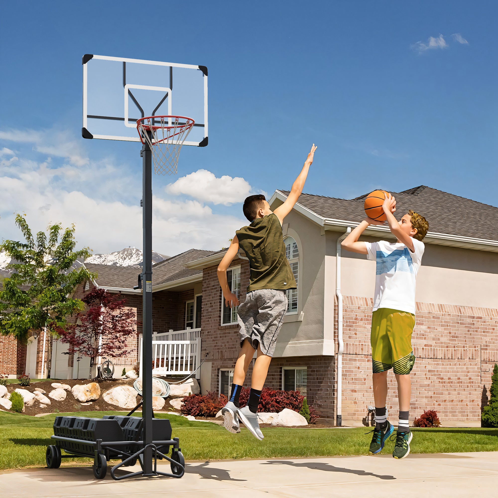 Soozier Portable Basketball Hoop, Fully Foldable Basketball Goal, 4.3-10.2ft Height Adjustable Basketball System with 4 Wheels and Extra Wide Base for Teenagers, Youth & Adults