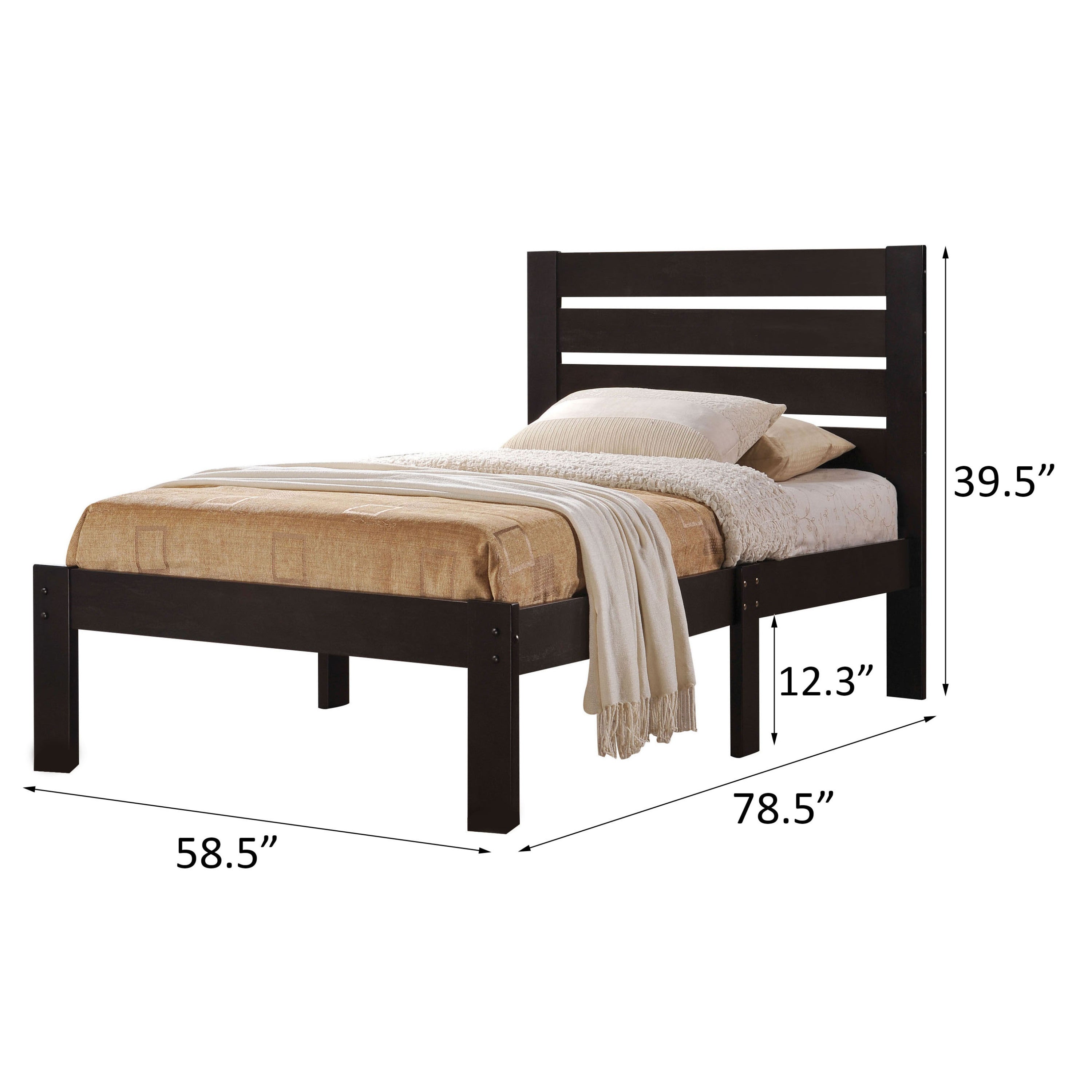 Espresso Platform Bed with Slat Headboard