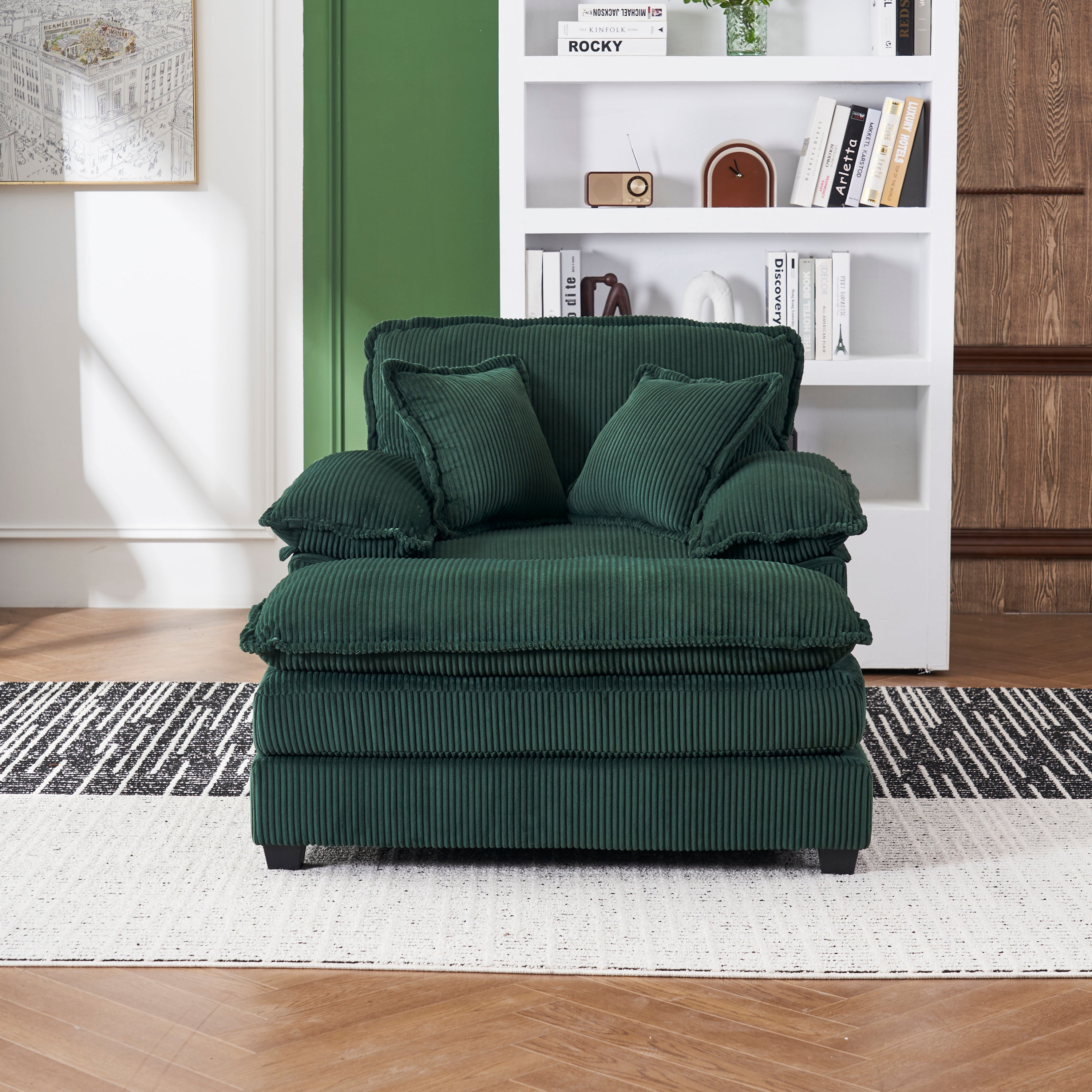 56.3 Inch Corduroy single sofa With  2 toss pillows and a ottoman ,Comfy Sofa- Deep Seat Couch for Living Room