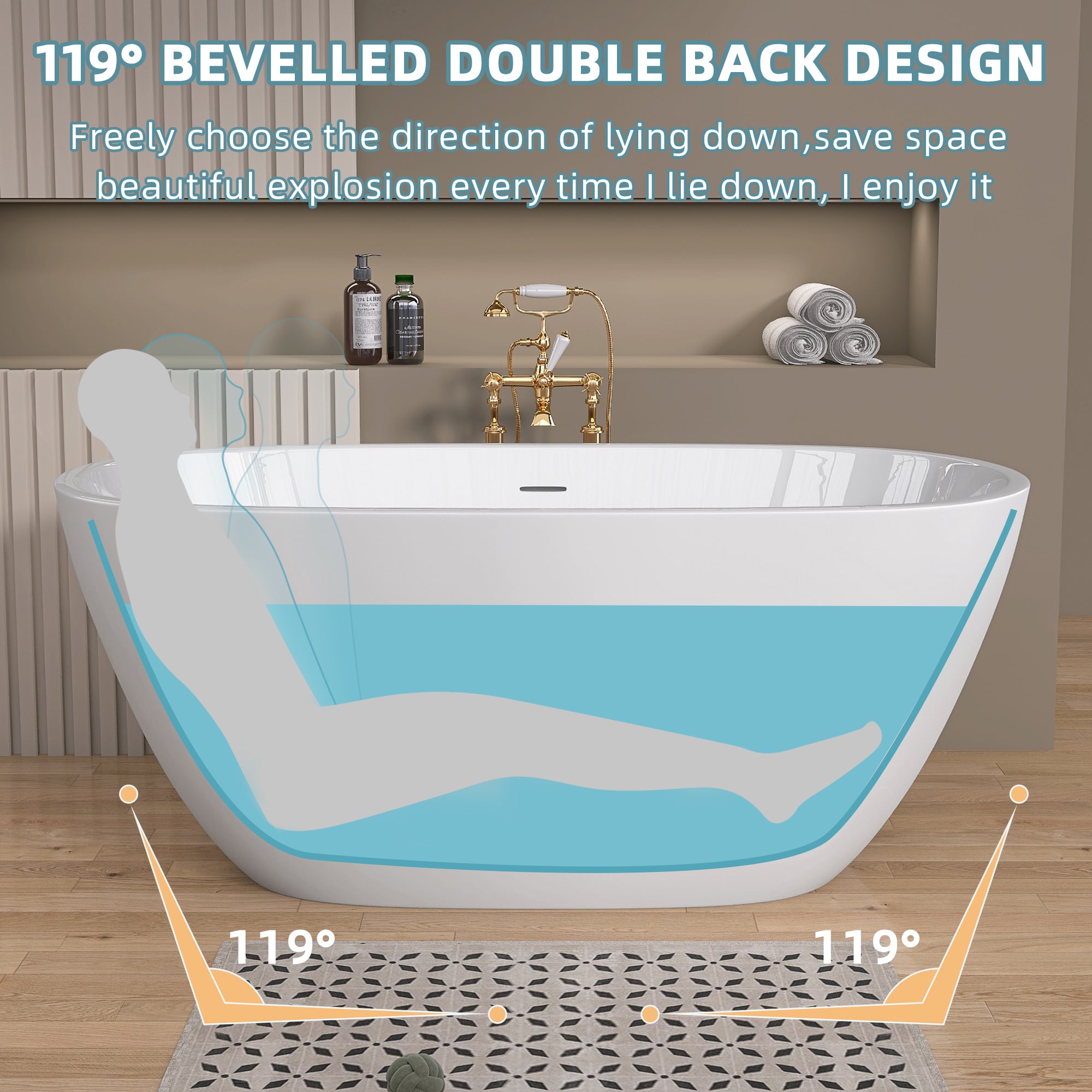 55" Acrylic Freestanding Bathtub Contemporary Soaking White Tub with Overflow and Pop-up Drain Matte White