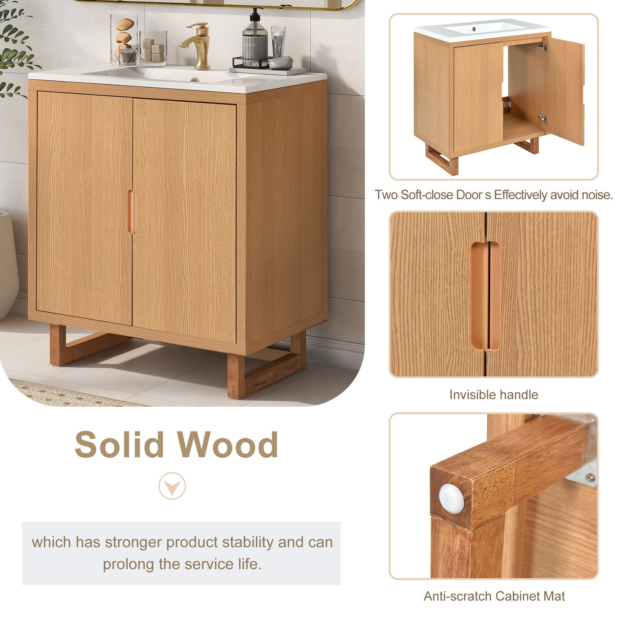 30" Bathroom vanity Set with Sink, Combo Cabinet, Bathroom Storage Cabinet, Solid Wood Frame(The Same with SV000008AAE-1)