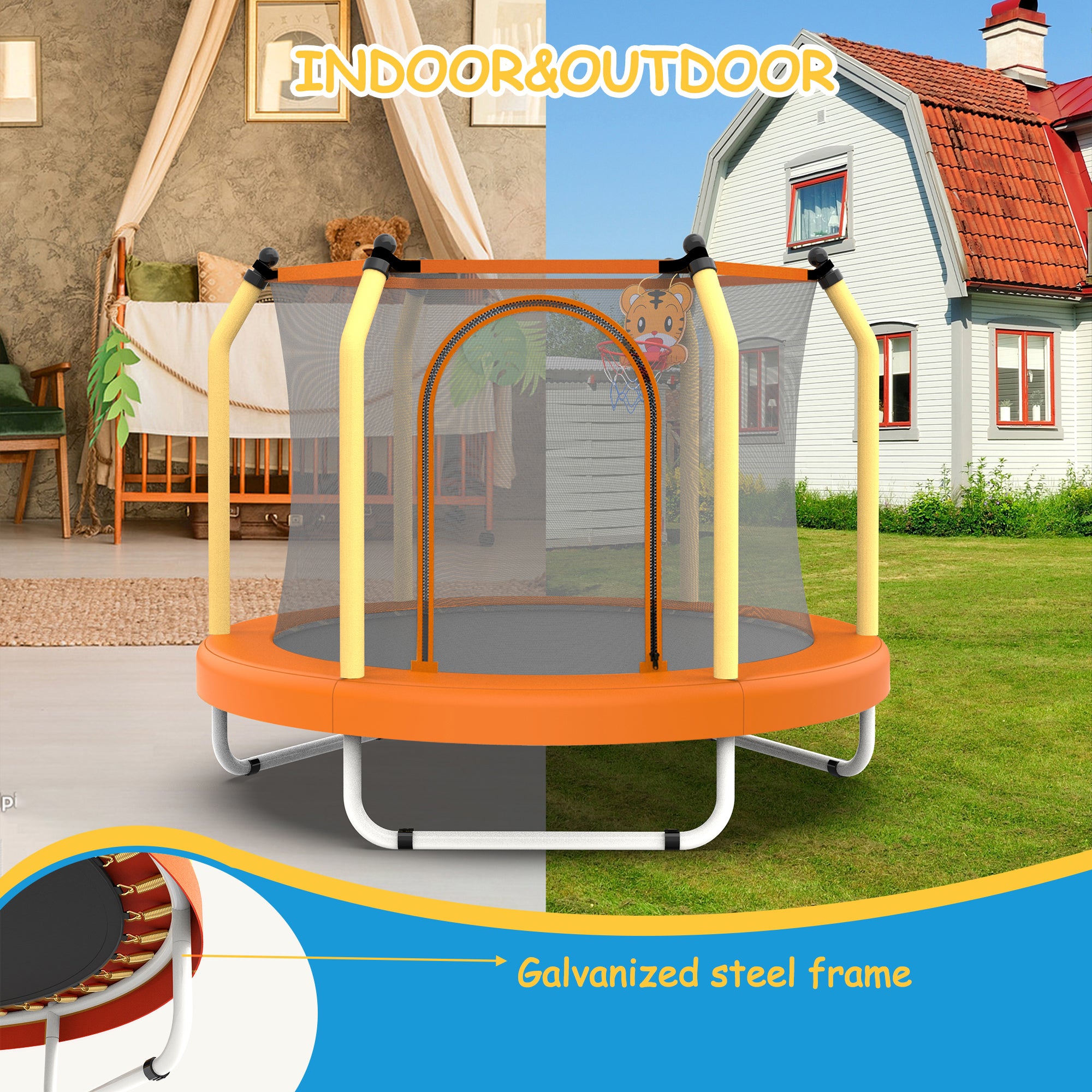 55-inch Trampoline for Kids Indoor & Outdoor Small Toddler Trampoline with Basketball Hoop