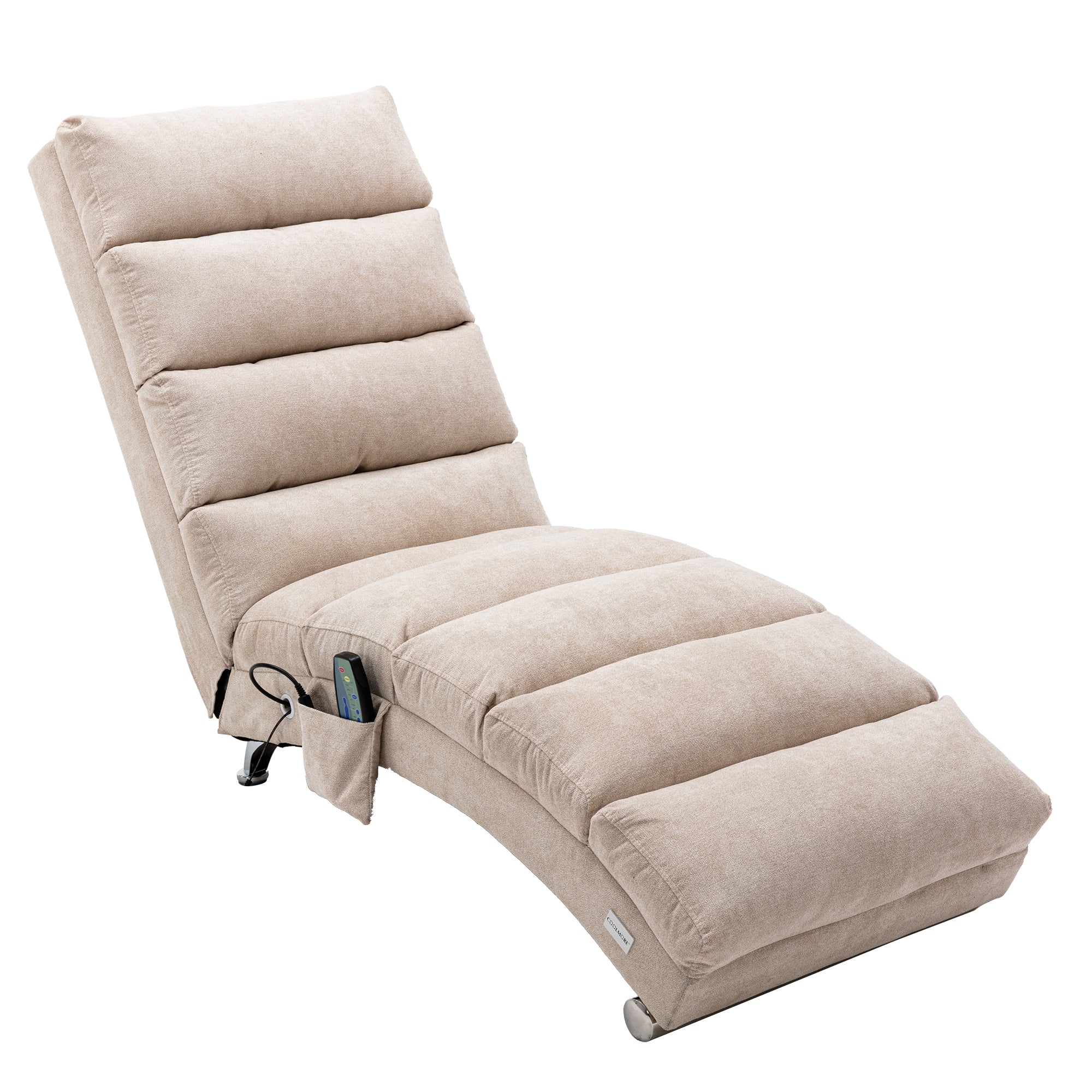 COOLMORE Linen Massage Chaise Lounge Indoor with Remote Control,Ergonomic Electric Massage Long Lounger with 5 Modes for Office, Living Room,Bedroom (Beige)