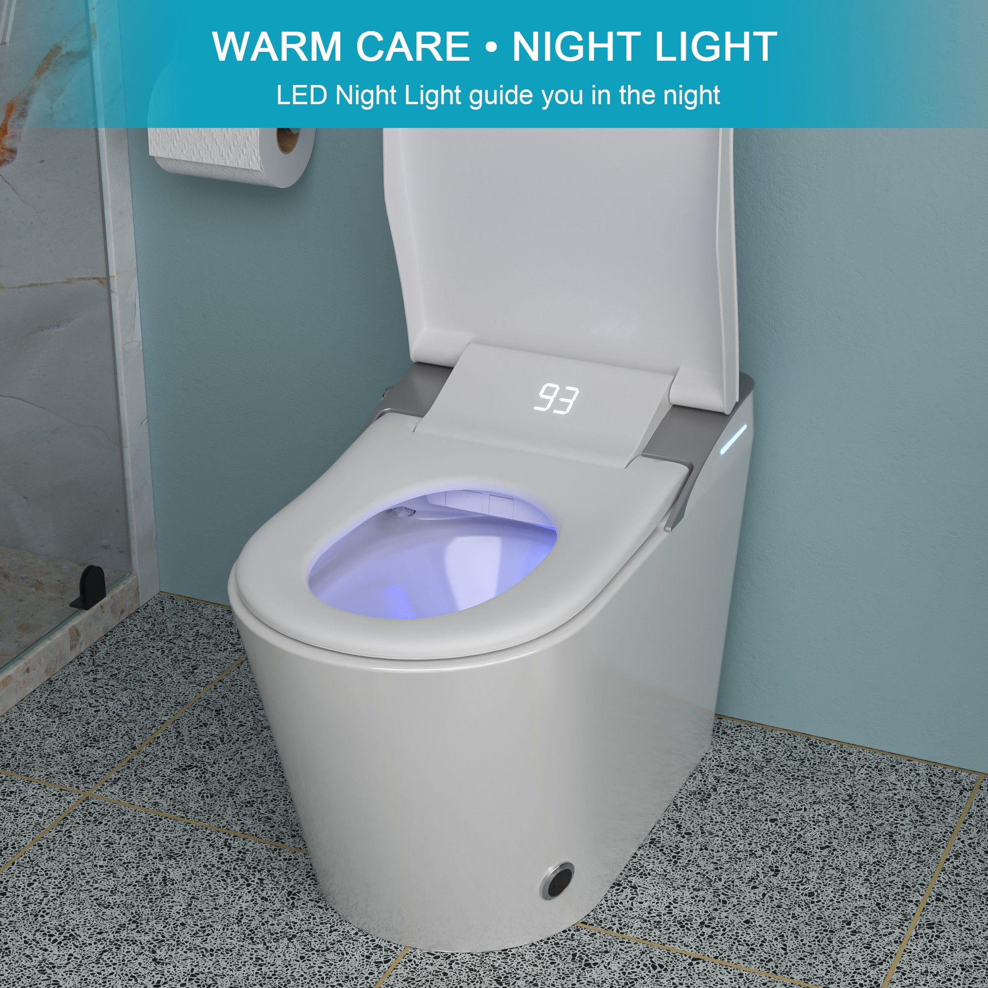 Smart Toilet with Bidet Built in, Auto Open & Close, Elongated Heated seat, Foot Sensor Flush, LED Display, Warm Water Wash, Dryer, Night Light