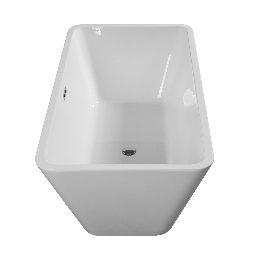 59"L x 30"W x 23"H Acrylic Rectangular Freestanding Bathtub, Contemporary Soaking White Tub with Brushed Nickel Overflow and Pop-up Drain, cUPC Certified, Glossy White 23A01-60