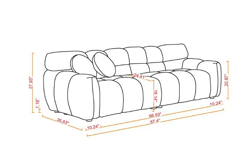 87.4 length ,35.83" deepth ,human body structure for USA people,  marshmallow sofa,boucle sofa ,3 seater, BEIGE  BOUCLE