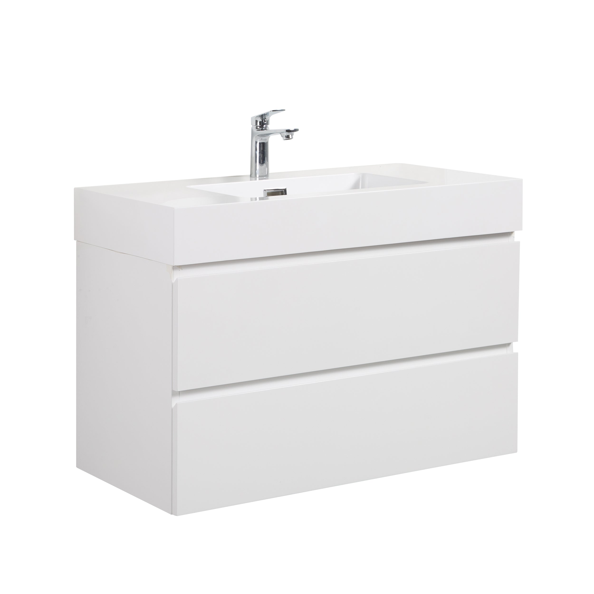 Alice 36" White Bathroom Vanity with Sink, Large Storage Wall Mounted Floating Bathroom Vanity for Modern Bathroom, One-Piece White Sink Basin without Drain and Faucet, Pre-assembled