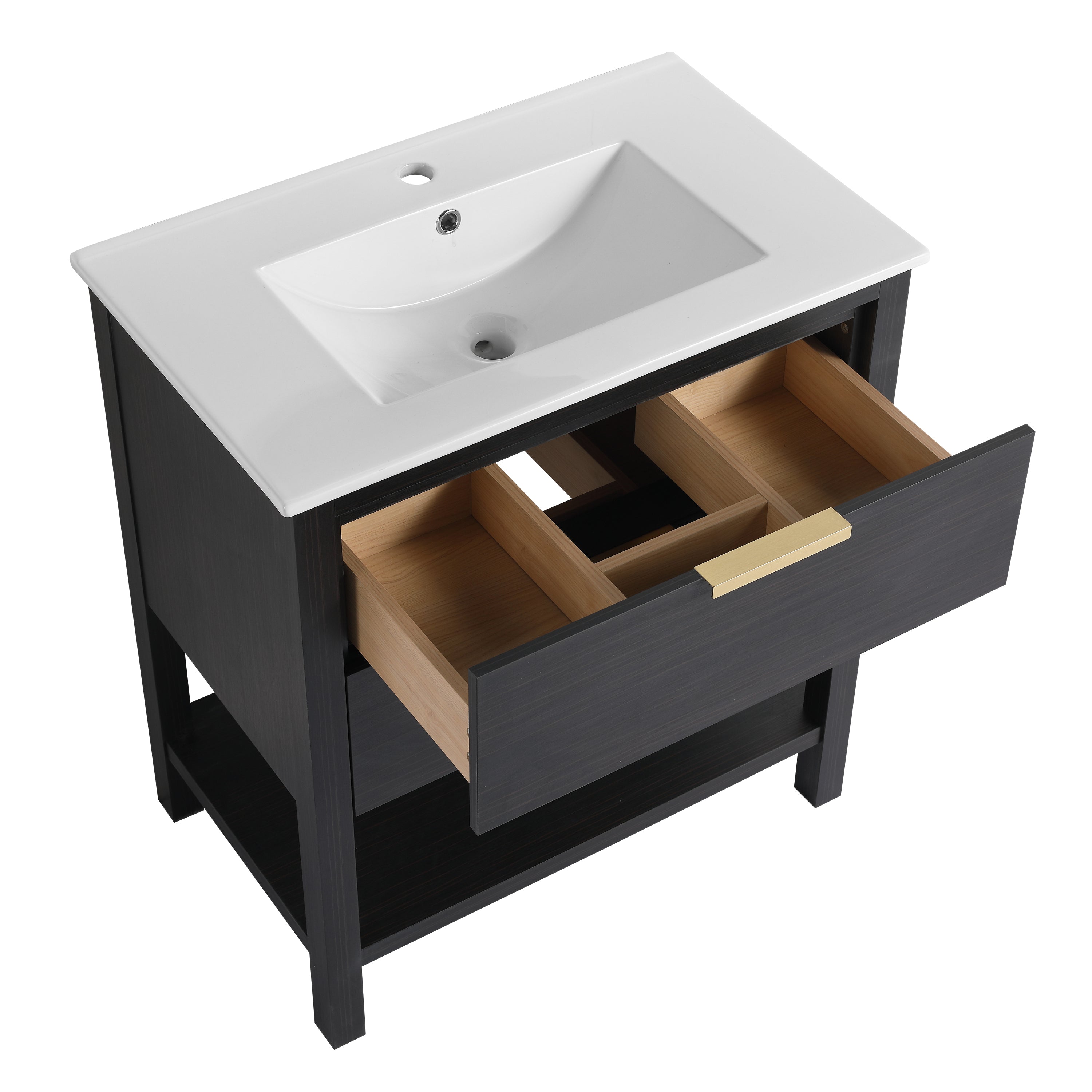 30 inch Bathroom Vanity With Sink and 2 Soft Close Drawers, Golden Handle-BVB01030BCTG-BL9075B