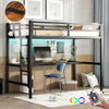 Metal Twin XL Size Loft Bed  with Power Outlet and LED Lighted, Space-Saving, Noise Reduced, Black