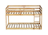 Twin over twin solid wood floor bunk bed in natural finish, full front view