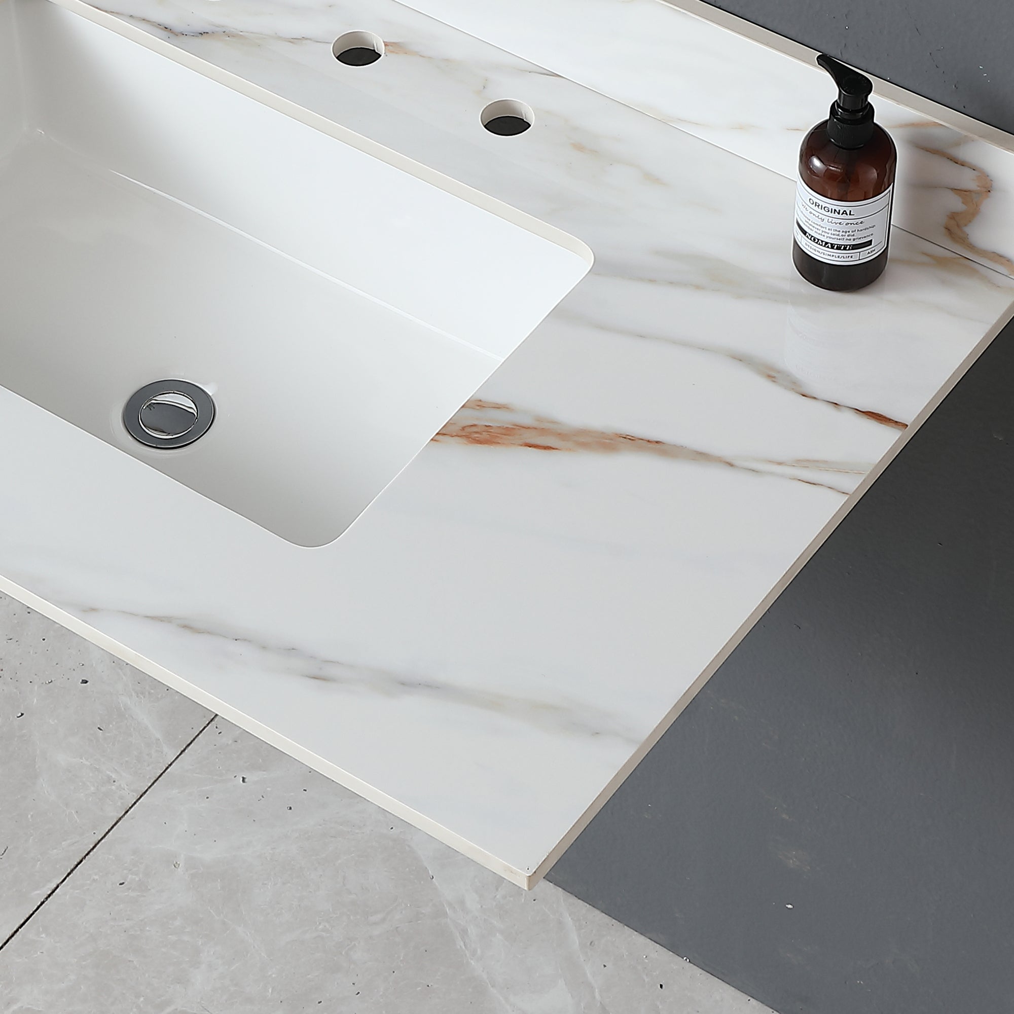 37 Inch Marble Vanity Top, Bathroom Vanity Top with Undermount Rectangular Middle Sink and 4" Height Backsplash, Pre-Drilled 8 Inch Faucet Hole Spread Vanity Top, Carrara white with veins