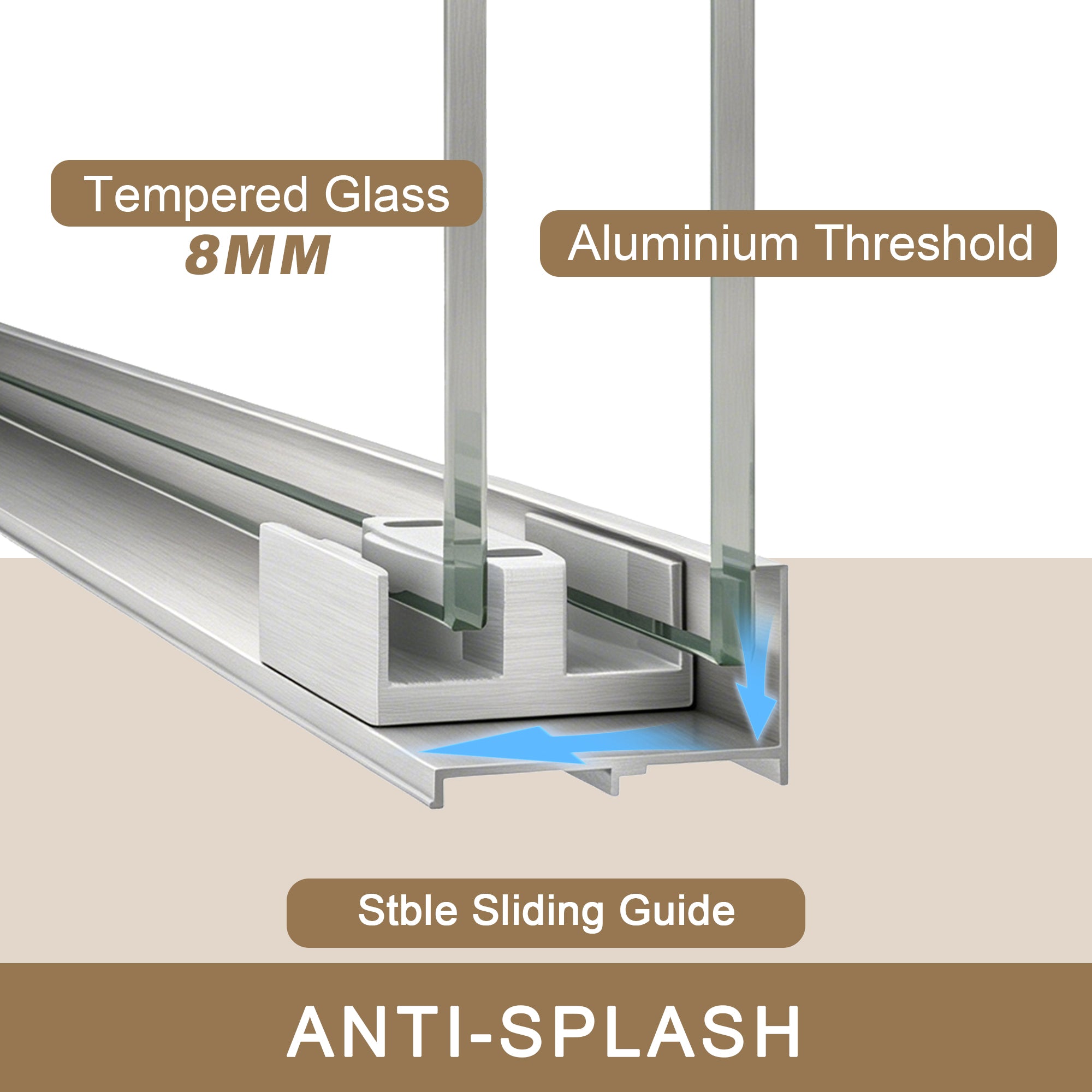 Sliding shower door 56-60 in brushed nickel angled view