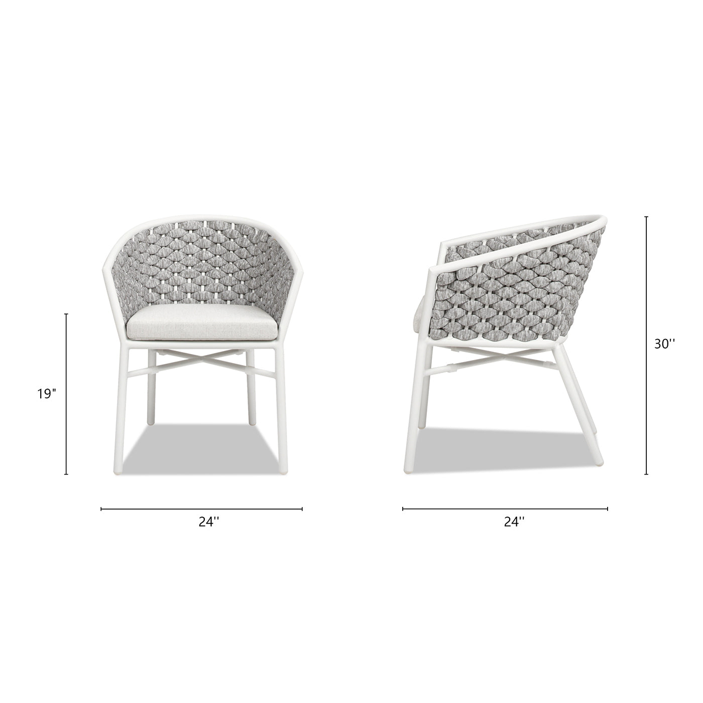 Rowan 24" Rope Barrel Back Patio Dining Chairs, Set of 2, Optic White Acrylic