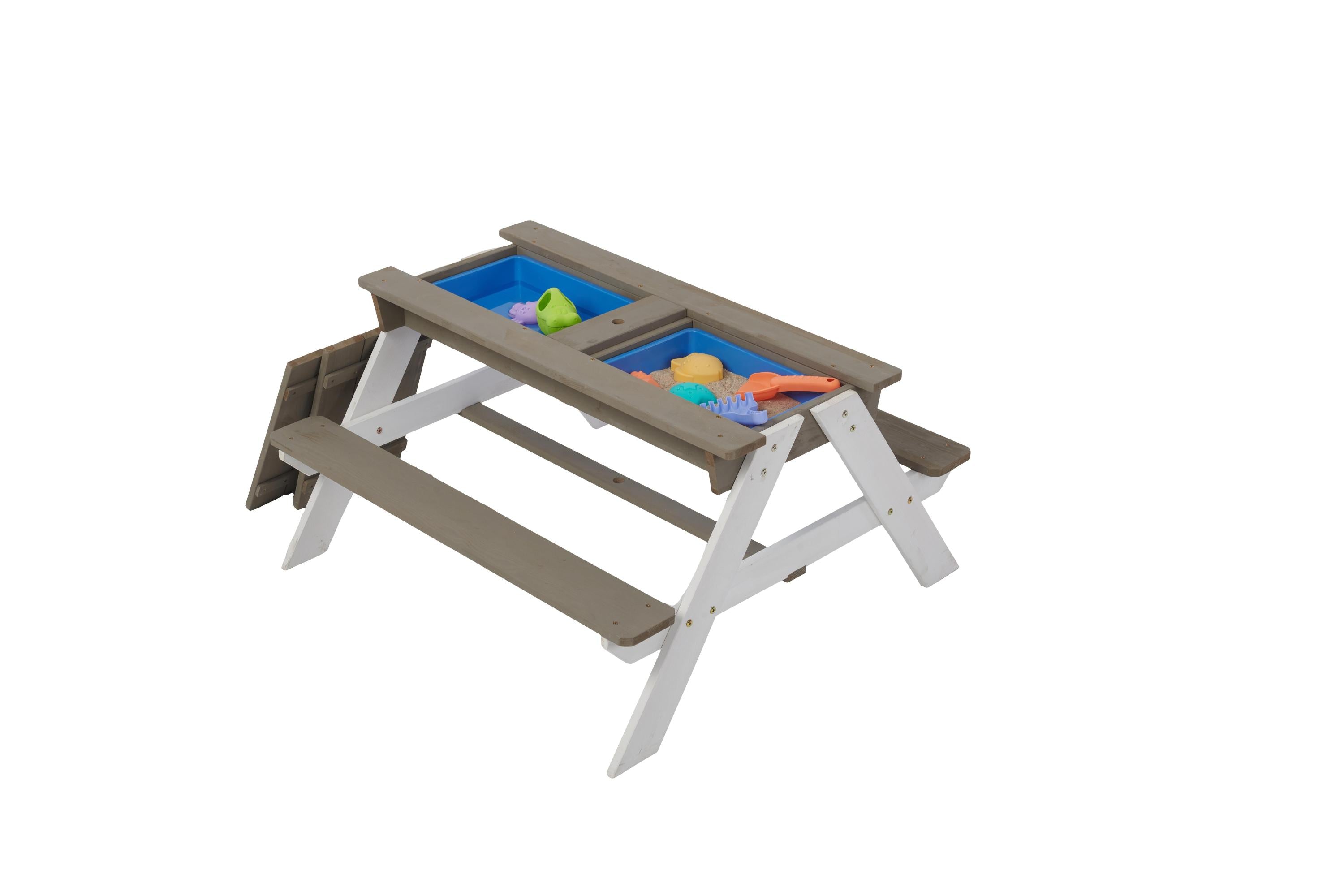 Wooden Kids Picnic Table, Sand and Water Table with Umbrella, Activity Table for Outdoor Backyard Patio Play