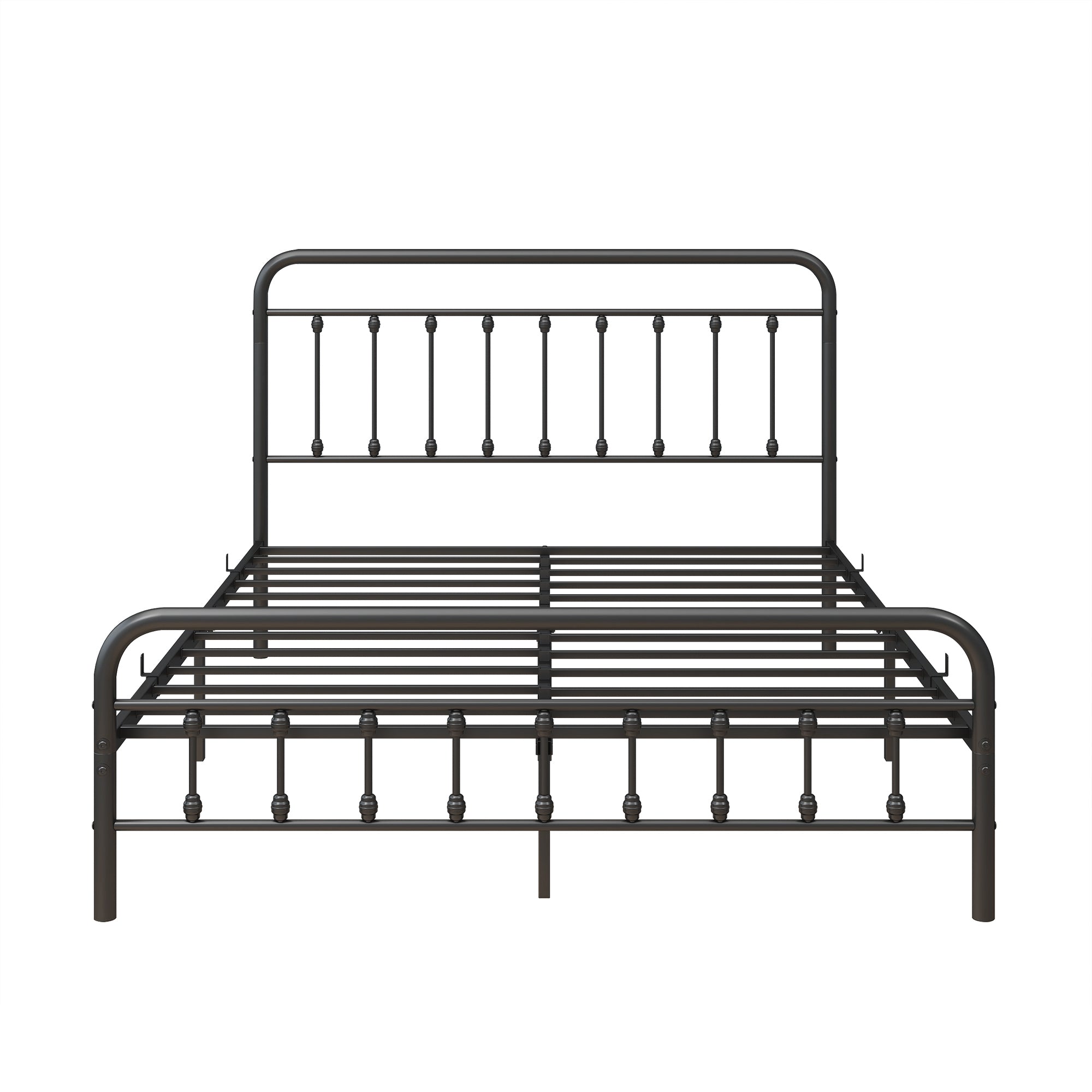 Metal Bed Frame Queen Size Platform No Box Spring Needed with Vintage Headboard and Footboard  Premium Steel Slat Support/Black