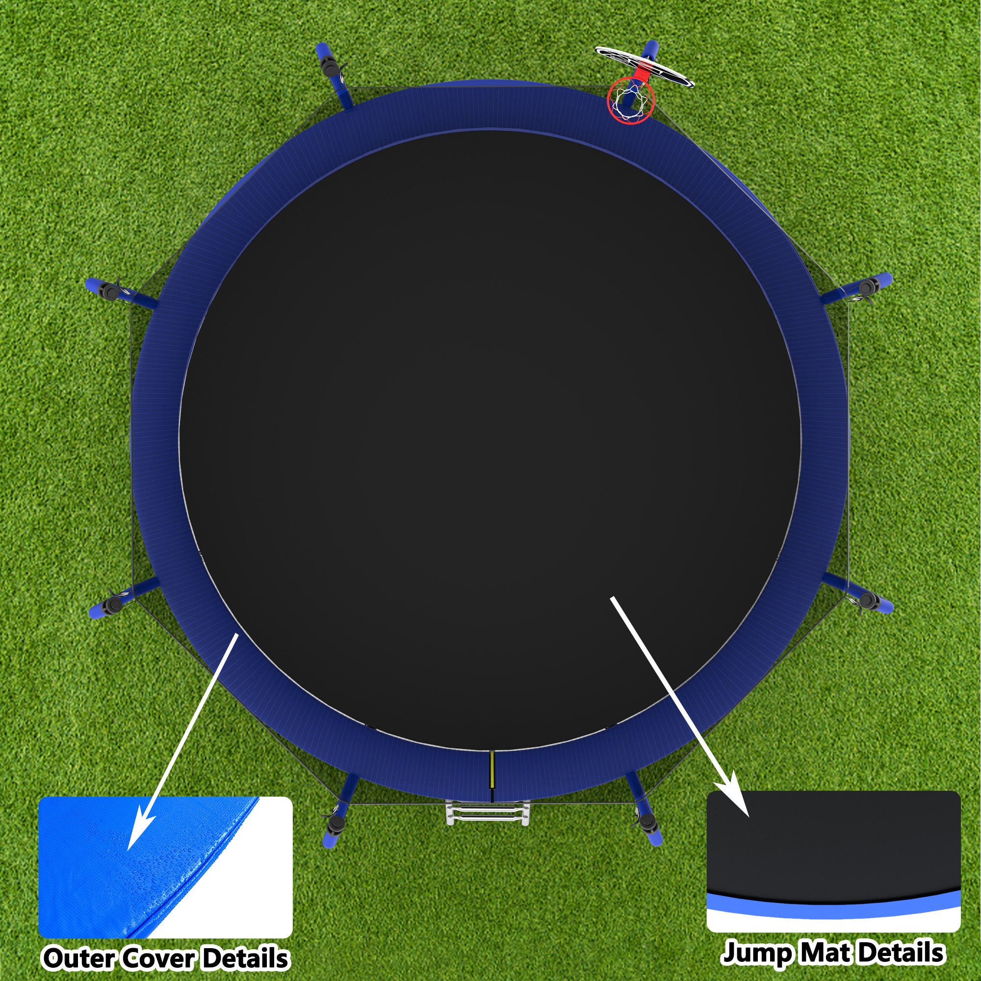 14FT Trampoline with Basketball Hoop, ASTM Approved Reinforced Type Outdoor Trampoline with Enclosure Net