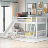 Twin over twin bunk bed with slide and ladder in white, full front view