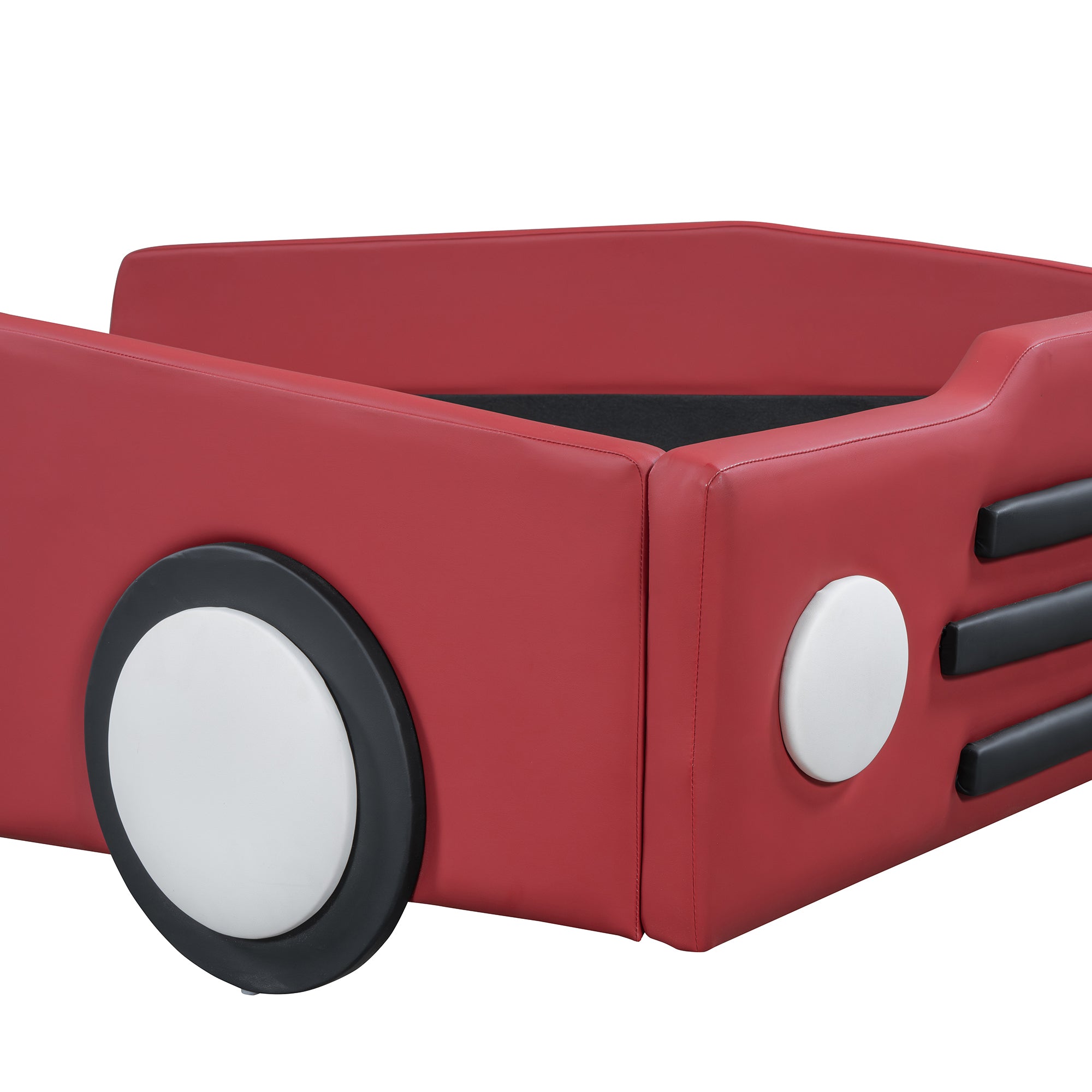 Twin Size Race Car-Shaped Platform Bed with Wheels,Red