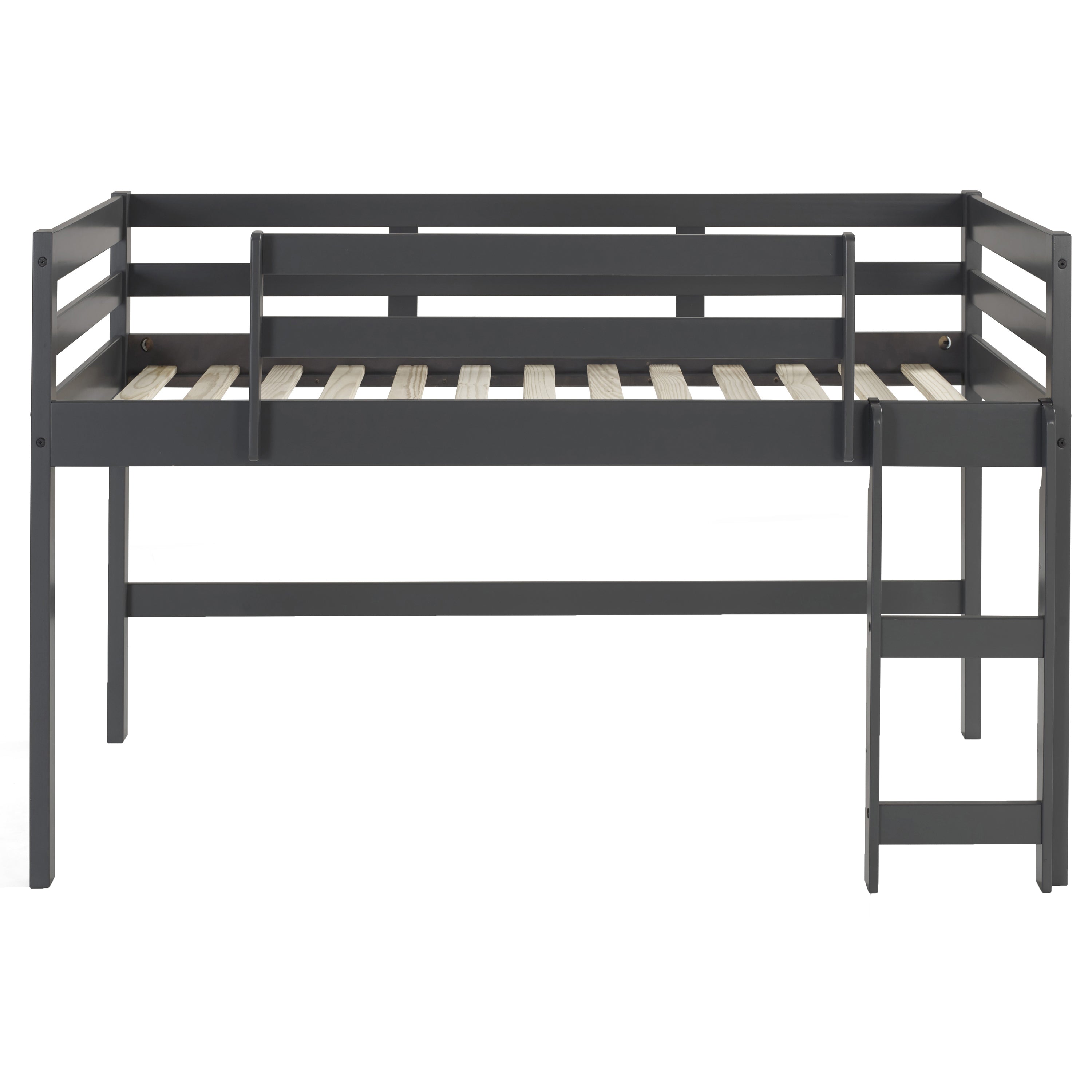 Grey Twin Loft Bed with Reversible Ladder