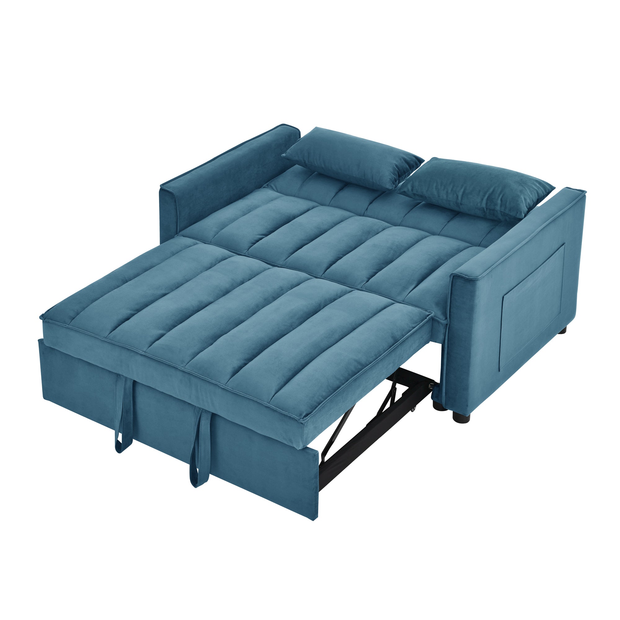 modern velvet loveseat sofa couch  pull out  bed,3 in one convertible for living room sofa bed,blue