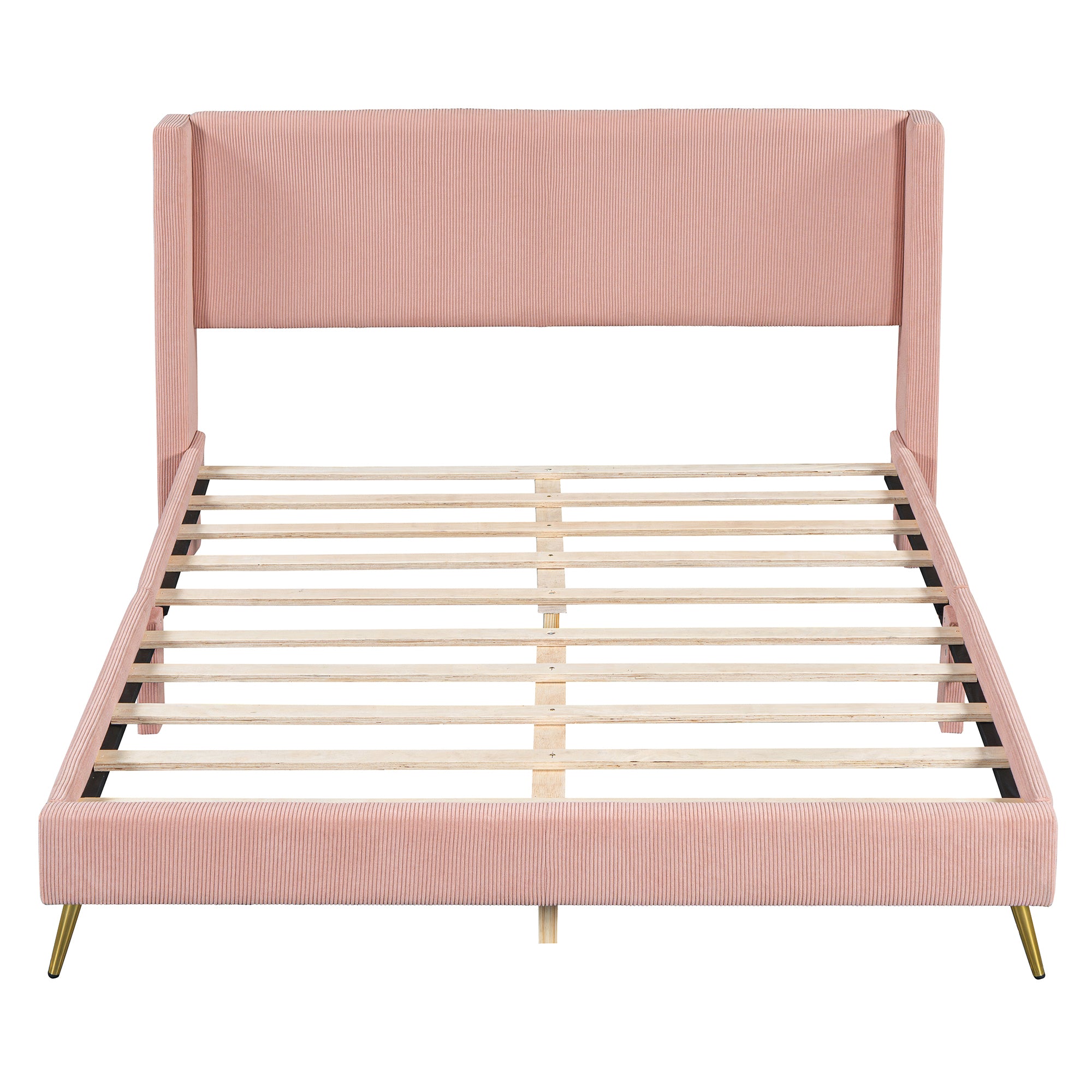 Queen Size Corduroy Platform Bed with Metal Legs, Pink(old sku:WF300238AAH)