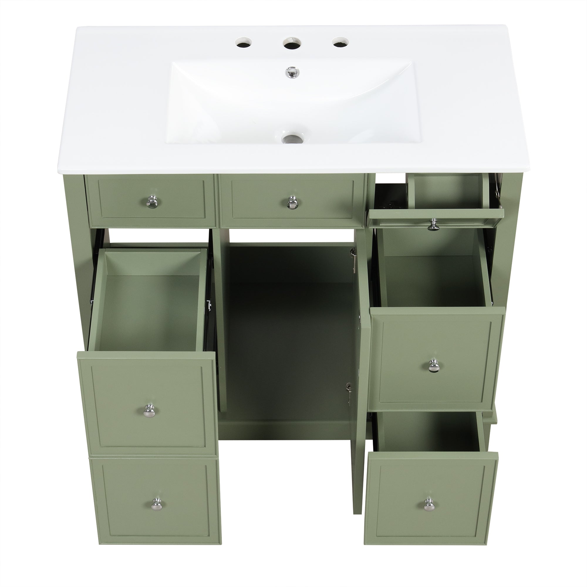 36" Bathroom Vanity with Sink, One Cabinet with Three drawers and One Flip Drawer, Solid Wood and MDF Board, Green