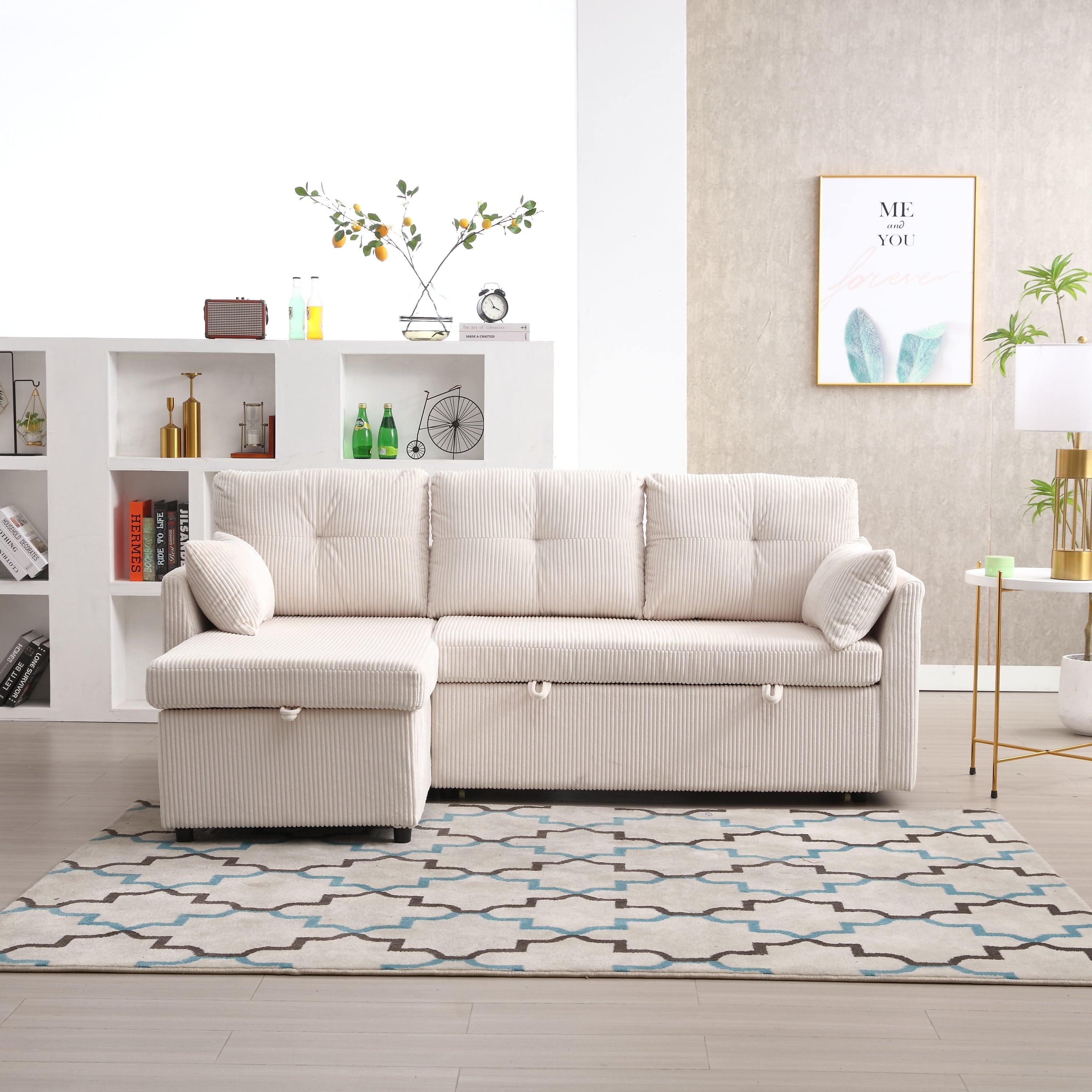 UNITED WE WIN-Furniture, modular L-shaped sofa, modular long sofa with reversible chaise lounge, Sofa bed, Sleeper sofa, modular sofa combination with storage seats.