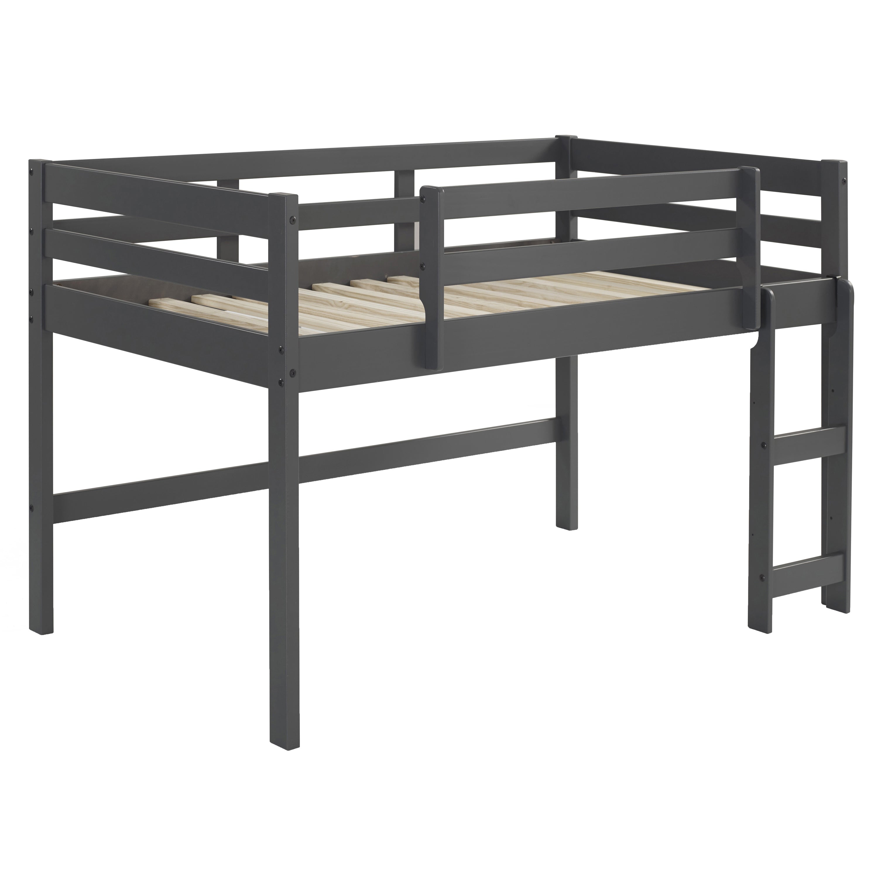 Grey Twin Loft Bed with Reversible Ladder